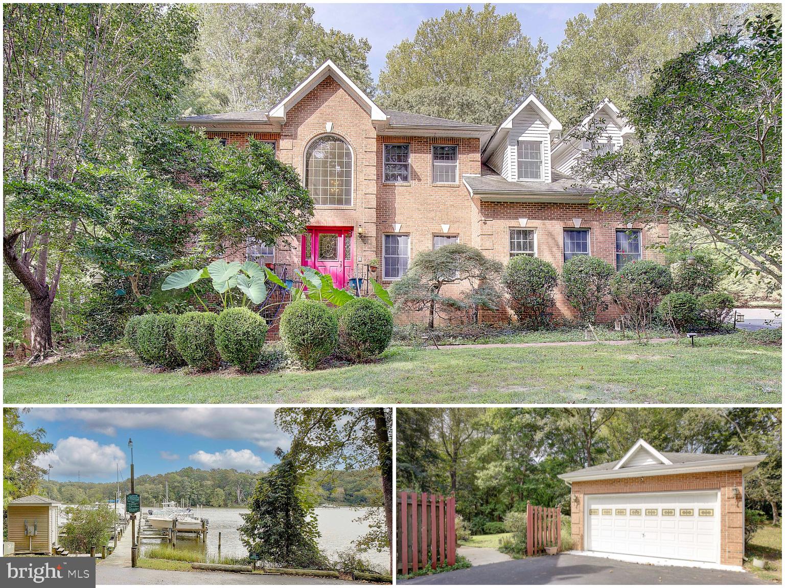 Crafted with precision by the original owner, a skilled custom homebuilder, this stately colonial reflects uncompromising quality with no detail overlooked. With 4 bedrooms and 2.5 baths, situated on a corner lot with 3.5 acres, this beautiful property offers an incredible blend of privacy and nature. Complete with access to the St. Leonard creek, this home is nestled in a close-nit community with frequent neighborhood parties and wine tasting events. Enjoy the convenient access to the community boat ramp (right across the street!), boat slips, pier, and picnic area are also just steps away. The perfect home for water enthusiasts, nature lovers, and those who appreciate the builders commitment to quality. A double wide foundation is one of the many material upgrades to ensure lasting stability for generations to come! The geothermal HVAC system provides incredible efficient heating and cooling, combined with Anderson windows, solid wood 6 panel doors, and the show stopping oak spiral staircase to highlight the craftsmanship and attention to detail. Attached two car garage and the detached garage give you, the new owners, plenty of parking and storage options, or the potential for a separate home office or workshop. The main level showcases beautiful hardwood floors, elegant crown molding, a formal living room, dining room, home office, and a sunlit family room leading to the patio area and and backyard. Enjoy entertaining family and friends on the back patio and deck, in the park-like setting, with the beautiful flowering trees, serene nature and privacy this home offers. The gourmet kitchen impresses with plenty of space, stainless steel appliances, granite countertops, ample cabinetry, and eat-in kitchen. On the upper level, you'll find the expansive primary suite, with a sitting room (perfect for a secondary office, nursery, or dressing room!), and not one, but two walk-in closets. Three more generously sized bedrooms and a full bath complete the upper level. The finished basement provides a versatile space for a recreation room or guest suite area, with a rough-in for a future bathroom and tons of storage. Schedule your tour today and don't miss this opportunity to claim this home with acreage, water access, and incredible bones, as your own!