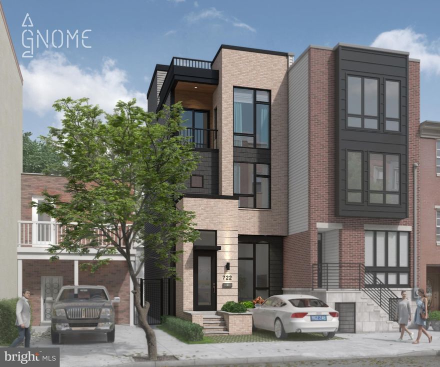 Welcome to 722 S 19th Street in the heart of Graduate Hospital!  With 3 bedrooms, 4.5 bathrooms, luxury finishes, 10+ foot ceilings throughout each floor, impeccable rooftop views and a one car driveway with front yard this Graduate Hospital townhome will be a must see! Enter in through the first floor to an open floor plan layout with engineered hardwood flooring throughout. To the rear of the house, you will find the stunning chef's kitchen. The kitchen features a Wolf/Subzero stainless steel appliance package, plenty of counter and cabinet space, a wine fridge, access to the private outdoor patio and a huge window that brings in a ton of natural light. Make your way up the stairs where you will find two spacious bedrooms, full bathrooms and a laundry room. The third level is the primary master suite with balcony access and a large walk-in closet. The primary bathroom is fully tiled and features a soaking tub, spacious stand-in shower with two shower head, double vanity sink and recessed lighting along with a ton of natural light. The third level gives you rooftop access where you can find stunning city views. Down the steps to the basement you have plenty of storage space, a full bathroom with tub, and two areas for entertaining or your next home office. 722 S 19th Street is a walkers dream location! It is in the heart of Graduate Hospital in close proximity to South Street shops & restaurants, the Italian Market, and recreational parks. Reach out for more information today!
