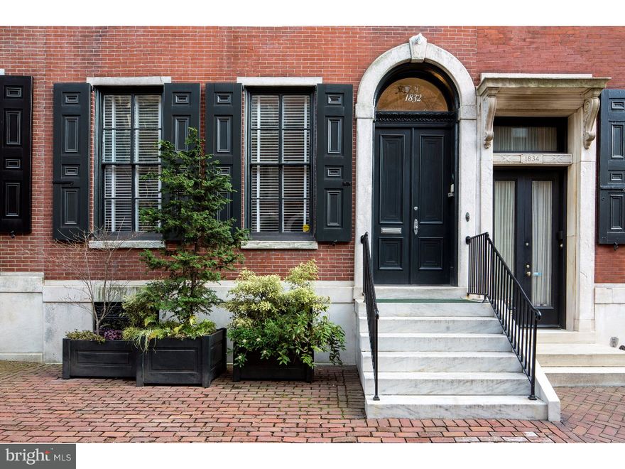 Impeccable.  A magnificent Center City home on the preeminent Rittenhouse block.  The finest finishes, down to every detail.  Ideal scale and layout.  5 to 6 bedrooms (including an exceptional 2nd floor master suite), 4 full baths, 2 half baths, family room, 2 offices (or studio, playroom, additional bedrooms, exercise room), and a marvelous finished lower level.  Spacious 2-car heated GARAGE.  Refined taste provides the perfect combination of beautiful restored original details to complement contemporary renovation throughout.  Grilling area and small deck off the kitchen and a huge private walk-out terrace between the 2nd and 3rd floors.  Original character throughout--12' ceilings, moldings and chair rail, a remarkable leaded glass skylight, detailed woodwork, original mantles and fireplaces.  Open gallery and original staircase.  Marvelous Brazilian Rosewood floors.  Gorgeous bulthaup kitchen with superb counter, cabinet, pantry, and storage spaces, eating bar; open dining area is ideal for sophisticated formal entertaining and comfortable family dining, 1st floor living room and family room/library, 2nd floor master suite, and flexible space throughout. Wonderful natural light.  6 working fireplaces (gas).  This home has perfect scale, with significant space for art.  750+ bottle climate controlled wine room, Very significant closet and storage space throughout.  6-zone HVAC.  The finest lighting, fixtures, and hardware throughout.  Alarm System.  Video surveillance/security.  This is an important home on a most distinguished block.