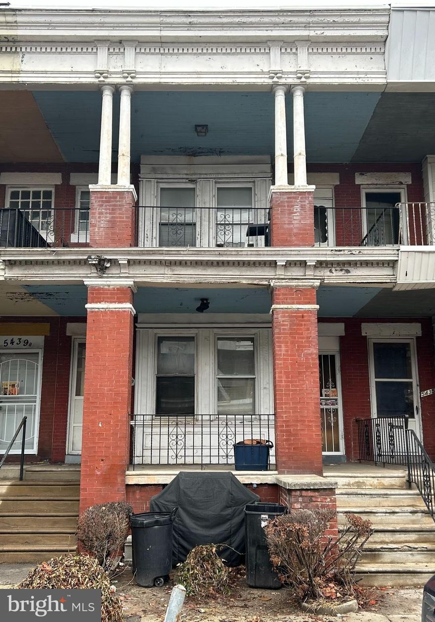 West Philadelphia original duplex.  Each apartment has two bedrooms and one bath.  The property is being sold in its' "AS IS"condition.  There is a tenant on the first floor.  The second floor is vacant.  Please note: the hot water tanks and heaters are not operable.