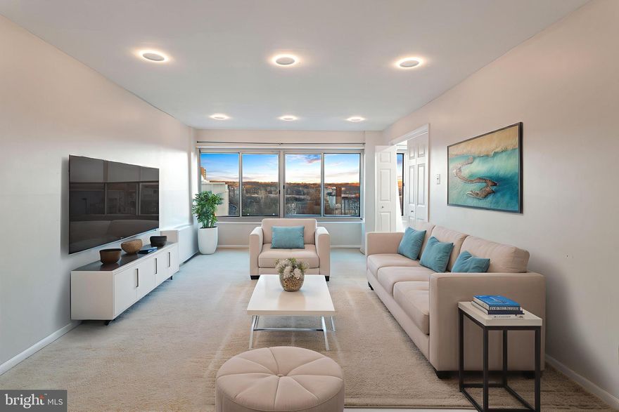 This building offers an amenity-rich living experience and is conveniently located near various parks, shops, and transportation options in the Landmark-Van Dorn area. 
Key Features
The unit is on the 12th floor and offers stunning views, likely of Holmes Run Park which is across the street.
A low condo fee includes most utilities, specifically water, electric, gas, heat, and trash removal (phone and cable are exceptions).
Updates: Features such as new replacement windows (approx. $6K value) and newer wall-to-wall  carpeting, tile flooring in kitchen and bathroom, renovated kitchen and batrhroom. The door to the unit has a secure and convenient coded lock . 
In-Unit Laundry: A  washer unit is included in the home (conveys as-is). The building also has common laundry facilities.
Parking: On-site, unassigned parking is available for residents,  with two permits allowed per unit.