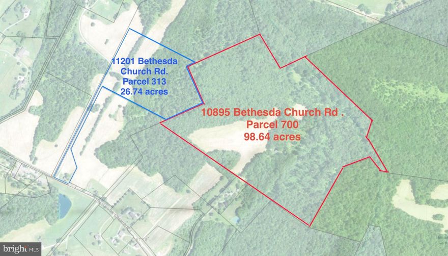 11201 Bethesda Church is one of two contiguous parcels being offered for sale. This property features a two bedroom cottage with road frontage and access to the remainder acreage. Remainder acreage is scenic and secluded with already cut driveway access and unlimited potential. The remainder acreage abuts 10895 Bethesda Church Rd.(offered separately at $1,300,000),the contiguous parcel, which has a four bedroom house and 98+/-additional acres that borders Little Bennet Conservation Area.  The four bedroom home has a new septic installed and is ready for your remodel! Call today to schedule your private tour and learn more about this fantastic opportunity in rural Damascus!