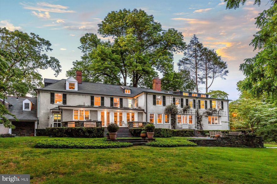 We are extremely proud to offer 9012 Crefeld Street, a truly magical property; originally designed by Brockie and Hastings, with further additions and alterations by Tilden and Pepper, two of the most notable architectural firms in Philadelphia’s rich architectural history. Built in 1903, the house is truly unique in that it was planned so that every room except one has a view of the Wissahickon Valley Park. Amazing! “Grant’s Hill” is a magnificent residence, beautifully sited on .97 acres. The first floor features a brightly lit, gracious floor plan with coveted architectural details and moldings, meticulously and lovingly maintained. Large entry hall with a lovely staircase, formal living room, dining room and a handsome paneled library, all with fireplaces. Gourmet kitchen with Viking and Subzero appliances, large family room also with fireplace, opening onto terrace. Upstairs, in addition to a large master suite with a fireplace, two floors of bedrooms, baths, offices and comfortable living spaces. Fantastic apartment above three car garage with separate entrance perfect for office, in-laws or au pair. Immaculate basement with paneled media room, with well appointed wet bar and powder room. Outside, beautifully designed stone walls, mature perennial gardens, blue stone terraces that will simply knock you out. “Grant’s Hill” is notable for its history and for the opportunity it offers today to enjoy an exceptional lifestyle, in a leafy, private setting, just a short walk to the Chestnut Hill village, shops, restaurants and the coveted Wissahickon trails. It simply doesn’t get any better than this!