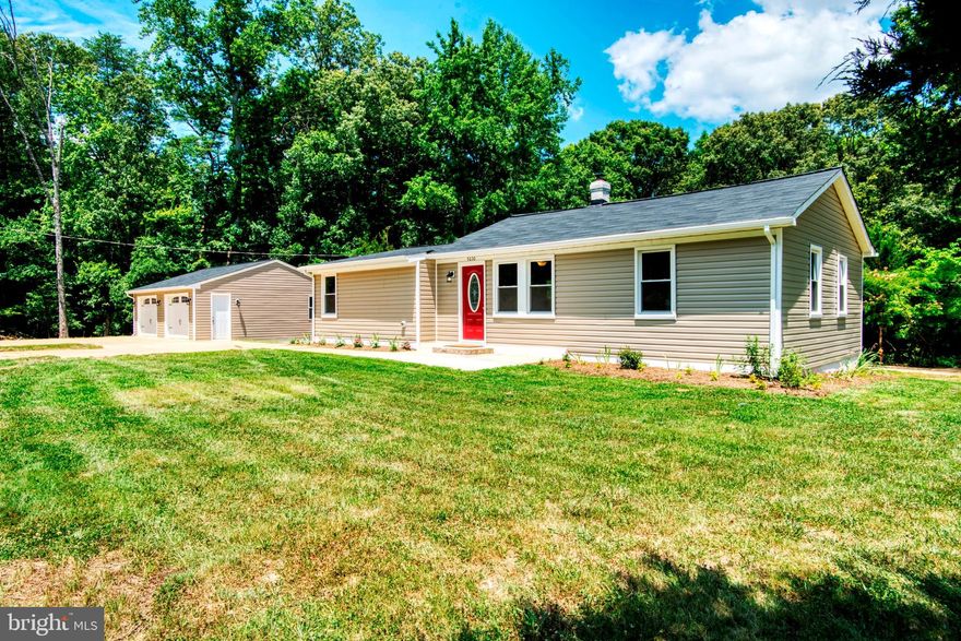 Back on the market.   Another K&N Properties custom renovation!  This newly renovated 3BR 2FB Rambler on an unfinished walk-out basement on a one acre lot backing to wooded privacy on a no-thru street is now available!   Master suite w/large walk-in closet.  Master and hall bathrooms both w/custom tile shower surrounds.   Kitchen w/granite counter tops, stainless steel appliances, breakfast bar and custom tile back splash.  Over sized two car garage with electric and attic storage.   Plumbing fixtures, lighting fixtures, all flooring as well as shingles, gutters and siding replaced on both home and detached garage as part of renovation.   Septic tank replaced and upgraded as well.   Oil furnace forced air heat with central air conditioning.   See renovation feature sheet for full scope of renovation.   Yard has several flowering trees believed to be Dogwoods, Southern Magnolia, Magnolia Tulip, Mimosa, Lilac, Rose of Sharon, as well as various Azaleas and various rose bushes.  NO HOA!!   Seller can accommodate a quick settlement.