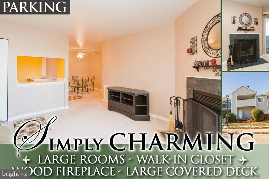 CHARMING MOVE-IN READY CONDO WITH OPEN FLOOR PLAN! Spacious living room w/ wood burning fireplace & sliders to covered balcony, separate dining area, kitchen w/ breakfast bar, Master bedroom w/ walk-in closet, 2nd spacious bedroom w/ hall bath, in unit laundry, & 1 car assigned parking. Conveniently located close to shopping & 695