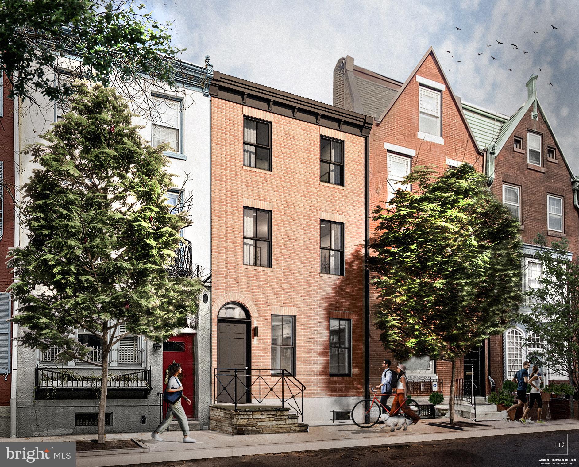 Meticulously envisioned by Lauren Thomsen Design, this 16ft wide, 2500 sq.ft.(+/-), TOTAL RENOVATION features 4 beds/3 baths, ROOF DECK with panoramic views, FINISHED BASEMENT and FULL 10 YEAR TAX ABATEMENT (applied for) all located in the GREENFIELD school catchment. This ultra-prime RITTENHOUSE SQUARE location is only steps from the city's finest restaurants, boutiques, museums, bars, and the Schuylkill River Park. Amazing high-end, luxury finishes throughout include: cooks kitchen with high end appliance package, waterfall island, exquisite custom cabinetry, designer lighting and plumbing selections, lavish wood trim, custom tile, frameless glass shower with enclosed soaking tub, dedicated laundry room, high end windows, custom railings, tankless hot water heater, 2 zone ultra-efficient HVAC system, heated floors (basement), fireplace, large walk in closet with dressing area, master bedroom with vaulted ceiling, and pilot house with skylights. Anticipated completion mid 2023. Taxes are being calculated by OPA. Listing agent has ownership interest. This home is under construction all pictures are for illustrative purposes only and are subject to change.