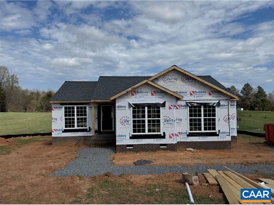 Brand-new ranch home under construction in Courtney Farms! Ready by late summer! This 1,481 sq. ft. one-level layout offers 3 bedrooms and 2 full baths on a spacious 1.6-acre lot in the peaceful Louisa countryside?just minutes from town. The large great room opens to a bright kitchen and dining area with a vaulted ceiling, creating an inviting space for everyday living. The kitchen features granite countertops, 36" wall cabinets with crown molding, and stainless steel appliances. The private primary suite includes an attached bath and a walk-in closet. Craftsman-style details?like the front door and shutters?add charm and character, while the 12x12 back deck provides the perfect spot to enjoy your wide, open yard. A wonderful opportunity to build your new home in a quiet, rural setting with easy access to local amenities!