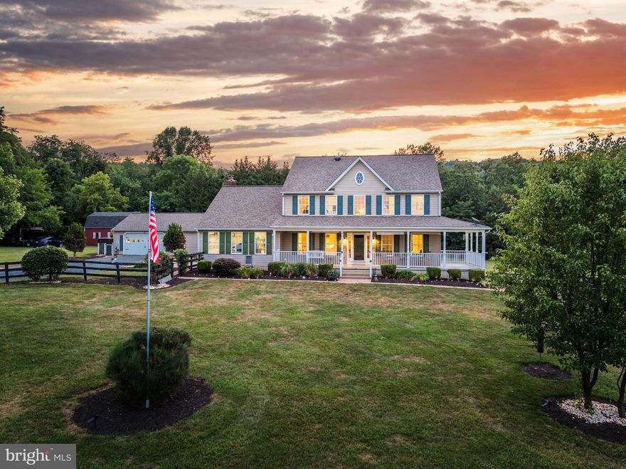 Open Sunday July 28th 2-4pm**Escape to your own private sanctuary in the heart of Loudoun County's horse, brewery and wine country. Situated on 10 beautiful and private acres, this property offers an idyllic lifestyle and landscape that will make you feel worlds away from the hustle and bustle of everyday life. Six 1/2 acres are under land use exemption, providing additional property tax benefits. As you arrive to the main house, an incredible full wraparound porch invites you to relax and take in the pastoral beauty of the surrounding landscape. Timeless architecture and plantation shutters usher inside to the sun-filled main level with deluxe engineered hardwood floors, hardwood stairs, and 8” baseboards throughout. The foyer opens to light-filled formal living and dining areas, suitable for both large-scale gatherings and intimate entertaining. You’ll love the chef’s kitchen, completely updated in 2018 with high-end ( these appliances were not part of the renovation fyi, they were updated 2010 and 2015 )LG and Bosch stainless steel appliances. Versatile dining options include a breakfast-bar island countertop, and a sunny eat-in dining area with French exterior doors for effortless indoor-outdoor flow. Continuing the open concept, the family room has an airy cathedral ceiling and floor-to-ceiling brick fireplace. On the way to the garage, the dedicated laundry/mud room was also updated in 2018, complete with new front-loading LG  GE smart washer and dryer, and the powder room has updated vanity and floors. Retreat upstairs to the primary bedroom, featuring a bright and airy en suite bathroom with oversized corner tub, separate shower and double sink vanity. The finished walkout lower level with its own kitchenette offers even more flexible living space, as well as abundant storage. Outside, the property truly shines. A large deck overlooks the patio and pool, and the whole backyard is surrounded by mature trees for the ultimate privacy and tranquility. The expansive patio and outdoor living area, complete with a fenced in-ground pool, provide the ultimate retreat for entertaining and unwinding. With an attached side-load 2 car garage, a detached 2 car garage/workshop, and an existing 2-story barn which could be converted to a small horse barn, this property offers endless opportunities. Enjoy year-round comfort and peace of mind with 2-zone HVAC, Nest smart thermostats and a newer upstairs unit, as well as a standby panel switch and outdoor connection ready for a whole-house generator. Additional updates include a new roof to the house and detached garage in 2017, new well-pump motor and wiring in 2018, and water softener and 2-stage water filtration system 2019. The pool has a new pump motor, DE filter grids, and diverter valve gaskets all within the last 2 years, plus a custom mesh winter cover, cleaning robot, and brand new pressure-treated joists to the hot tub decking in 2024.  RV style parking area next to the barn 
Gravel Driveway was refurbished/renewed in 2019. Well loved and maintained, this special property is ready and waiting for you. Come, experience the perfect balance of comfortable daily living and a peaceful, retreat-like setting surrounded by nature. Welcome home!