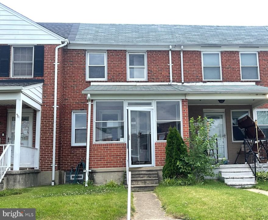 Don't miss this wonderful opportunity to own or invest in this forntporch brickhome in the neighborhood of Dundalk Village in Baltimore, Maryland. Upon entry you will be welcome with an open floor plan with spacious room sizes, formal living room, dining room with wood floors and nice kitchen. The upper level has a full bath and  two s bedrooms with built-in closets. The While the lower level has a recreation room, a half bath and a laundry room.  The rear deck has is great for outdoor entertainment. Home is located near Patapsco River, local stores, restaurants and schools.