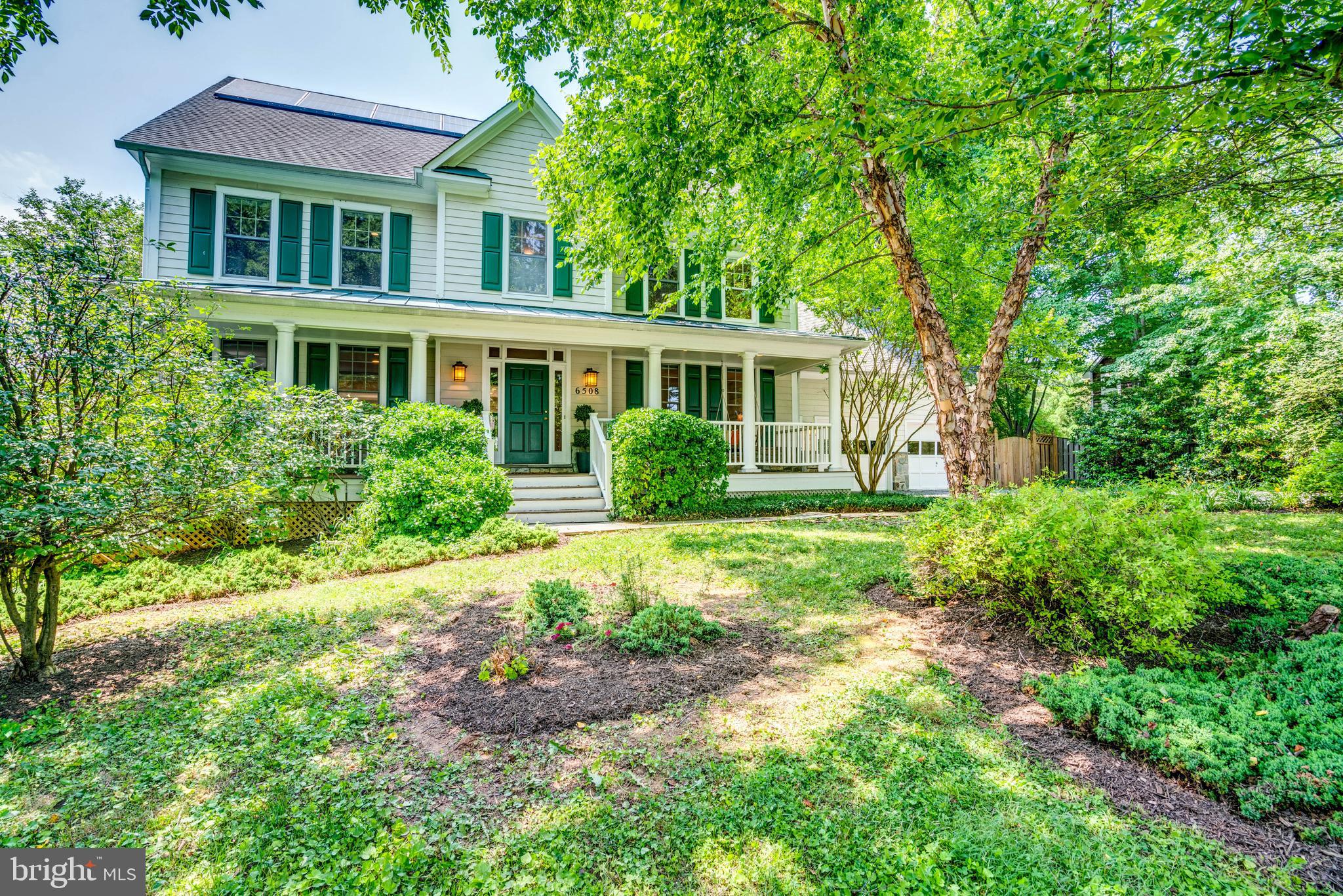 Set nicely back from the street, this charming and expansive home has a welcoming facade and an inviting front porch that beckons you inside. Once inside this entertainer's dream, you immediately notice the superior construction and details crafted from award-winning, local builder Patrick Keating (PKK Builders) -- high ceilings, crown moldings, large windows, custom built-ins and bespoke details at every turn. The gracious foyer with gleaming hardwood floors opens to the main floor with an ideal and flexible floor plan for how we live and work today, including a spacious living room with custom built-in bookshelves, formal dining room that can easily accommodate 8-10, a powder room for guests and an ample coat closet, and the heart of the home -- a graciously sized family room with a fireplace and a picture window that brings the outdoors in that opens beautifully into the gourmet, white eat-in kitchen. The large kitchen will delight any chef with the granite countertops, big island with ample seating, pantry and french doors that lead out to the Trex deck that is perfect for al fresco dining overlooking the lush and private yard. The main floor also has a laundry room, extra storage and convenient access to the 2-car garage. Take the gleaming hardwood floors to the second floor to the light-flooded treetop primary retreat with two walk-in closets and an oversized en suite bathroom with separate water closet. Two more large bedrooms share a full bath and the other large bedroom has an en suite bath. The third floor has a carpeted bedroom and full bath and a bonus room currently used an office room but could be used as a den, yoga room or an additional bedroom. The airy and expansive lower level with brand new LVT flooring has the 6th bedroom and full bath that's ideal for guests, an au pair or in-laws -- and a massive recreation family room. Let your imagination fun wild: billiards area, movie night, game room, craft area, etc. Bonus -- the house is powered by a fully-paid off solar panel system! The 11.18kW DC photovoltaic (PV) system supplies the majority of the home's electricity.
Located in Cabin John (CJ), known for it's friendly and welcoming vibe and just a quick trip to downtown DC and easy access to major commuter routes like I-495, Clara Barton Pkwy., River Rd. and MacArthur Blvd. Bucolic with tree-lined lanes, the community abuts Cabin John Park and the C&O Canal, a scenic oasis of wildlife and natural landscapes with extensive walking and biking paths. Uniquely located close to parks, walking trails, kayaking, the Clara Barton Community Center and Glen Echo Park with its vintage carousel. Steps to the neighborhood gems like Fish Taco, Wild Tomato, the local Bethesda co-op grocery, and Palisades Pool. In bounds for blue ribbon Montgomery County Schools: Bannockburn Elementary School, Pyle Middle School and Whitman High School. Welcome Home!