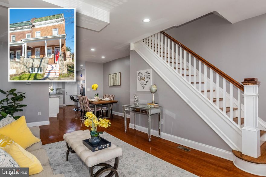 METICULOUSLY RENOVATED END OF GROUP ROWHOME WITH DESIGNER FINSIHES AND 3 FINISHED LEVELS!  Move right into this fully renovated home featuring new HVAC, open floor plan with hardwood floors throughout the main level, spacious living room and dining area, gourmet kitchen w/ black ss appliances, granite counters, and tile backsplash, main level half bath, upper level w/ 3 bedrooms and 1 full bath, fully finished basement with a family room or potential 4th bedroom and 2nd full bath, and a rear fenced patio!  This one has it all!