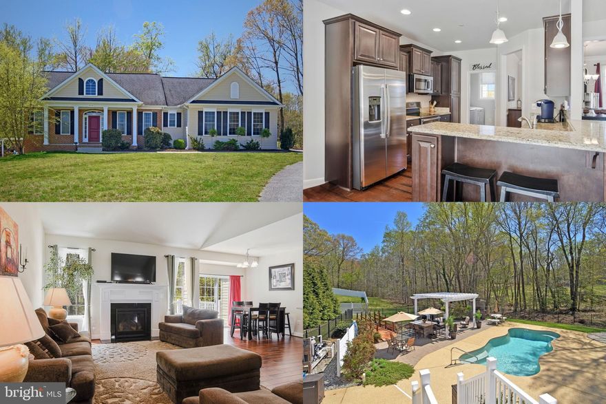 Step into a world of serene luxury with this absolutely stunning ranch-style home, nestled in a quiet, highly coveted area of the Keswick Community in Hughesville. Set on over an acre of private land, this meticulously maintained property offers both comfort and sophistication.

As you enter the home, the open-concept layout immediately captivates with its gleaming hardwood floors, elegant moldings, and an abundance of natural light. The sleek, modern gourmet kitchen, with granite counters, bar seating, and a cozy breakfast nook, is a chef’s dream. It seamlessly flows into a formal dining area, perfect for entertaining guests in style.

The grand living room features a soaring cathedral ceiling, providing a spacious and airy atmosphere, while a cozy gas log fireplace invites you to relax and unwind. The master suite offers a peaceful retreat with its tray ceiling, expansive walk-in closet, and a spa-like master bath. This luxurious space features double sinks, a walk-in shower, and a private water closet, creating an oasis of tranquility.

The finished basement is an entertainer's paradise, boasting a beautiful granite bar, a spacious game room, a full bath, and ample open recreational space. Step outside to your own private outdoor oasis, where you'll find a heated saltwater inground pool, a custom-built stone pizza oven and grill, a paver patio, a Trex deck, a pergola, and a charming custom bridge, all within the fully fenced backyard. There’s plenty of room for outdoor activities or simply enjoying nature in this serene, private setting.

Additional highlights include a two-car attached garage and ample driveway parking, making it easy to accommodate guests. Conveniently located with easy access to Washington DC, Andrews Air Force Base, and Northern Virginia, this home offers both seclusion and accessibility.

Don’t miss the opportunity to make this remarkable property your own. Photos may be virtually staged