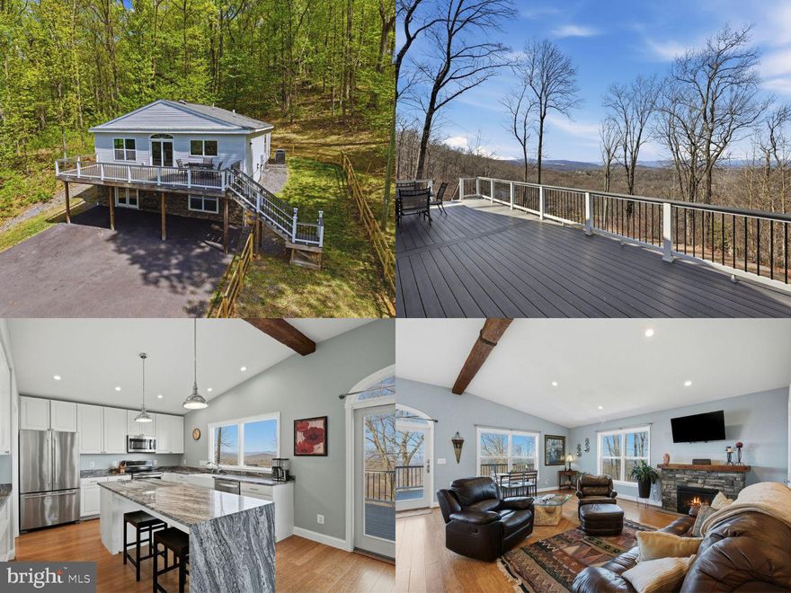 Overlooking the beautiful Shenandoah Valley, this home offers the privacy, elevation, and peaceful setting that make mountain living so desirable, with easy access to Front Royal and points east via I-66, just a few minutes away. Situated on just over 2 acres, this 3-bedroom, 3-bathroom home features an open floor plan with a vaulted beamed ceiling and stone gas fireplace. The gourmet kitchen offers custom cabinetry, granite countertops, stainless steel appliances, and a farmhouse sink with a reverse osmosis water filtration system that conveys. The spacious primary suite includes a walk-in closet with convenient pass-through access to the laundry room as well as a radiant heating system in the bathroom floor for comfort in cooler months. Step outside to an expansive and easily maintained trex deck and covered patio overlooking breathtaking mountain and valley views. The walk-out lower level includes a third bedroom, full bath, recreation room, and a bonus room ideal for a home office, gym, or guest space, plus generous storage. A whole-house water purification system, added in 2022 and currently serviced by Culligan, also conveys. Finally, this home offers the rare convenience of a fully paved, HOA-approved driveway for reliable access year-round.
Community amenities include a private lake, pavilion, playground, basketball and tennis courts, and snow removal in the winter and road maintenance throughout the year. Convenient to Front Royal, Shenandoah National Park, Skyline Drive, the Shenandoah River, wineries, hiking, and dining, with a great commuter location to Northern Virginia. A perfect blend of mountain views, modern comfort, and outdoor recreation. Seller is offering a $5,000 'Winter Readiness' credit to ensure a seamless transition to mountain living. Enjoy the video tour and floor plan. All sizes are approximate.