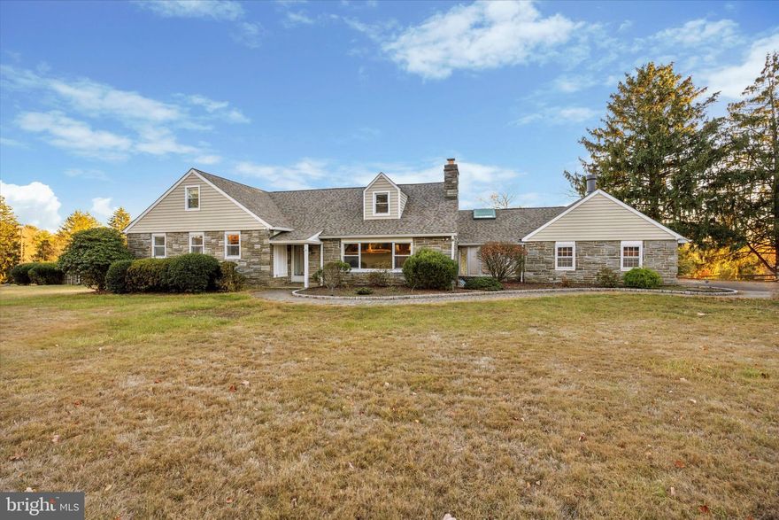 A rare opportunity to own TWO homes on a private park like level sprawling three acre lot! The perfect set up if you have relatives to occupy the separate 3 bedroom rancher and garage,. The main custom built house is solidly constructed with Stone and a newer shingle roof. Just steps away is a 3 car garage and a shed!
There is room for everyone, four bedrooms and  3   full bathrooms and a half bath.  Step into the foyer and be greeted by the warmth and elegance of the hardwood floors.  A spacious living room with a sunny panoramic window with blinds, and a fireplace . The dining room has many built-in cabinets.  The elegant kitchen has lots of quality cabinets and a pantry closet,  a side by side refrigerator and dishwasher. There is a bright airy breakfast room with door to the patio.   Next is a spacious game room perfect for a billiards table, with ceiling fans and built in cabinets.  There is also a large family room or Sun room, with glass sliders on 3 sides leading out to the large  brick patio.   Here there are 4 ceiling fans for economical cooling, and a built in bar.

A  sunny bonus room with skylight and fan could be your home office.   Two steps up to a hallway leading to  a full  ceramic tile bath with a wide vanity sink and med. cabinet.  three bedrooms here including the Main bedroom, with a walk in closet, and a ceramic tile master bath. 
The second floor features a 4th bedroom with a cedar closet, and another ceramic tile bath.  Two steps up to a finished attic room with tile floor and storage.  The house just keeps on going with a basement recreation room with  three closets. It is adjacent to the utility room with furnace and well equipment, and another bathroom. There is an outside exit  from this level to the backyard.
     Walk out back to a dreamy fenced in large brick patio! A walkway leads to an in ground pool.  It even has a convenient pool house for relaxing or to have an indoor meal if it rains.  Beyond the pool is a second single family one story home! Great for  relatives or use as a guest house. it contains three bedrooms two full baths and ample closet space.  (see floor plan) A stone drive  lined with Grape vines provides direct access to the road.   The property is service by well water, septic tank and oil heat. There is central air n the main house.
     Award winning Marple-Newtown school district.  Five minute drive to wonderful Rose tree park with its Holiday light display and popular summer concerts.   Also a short drive to Media,PA known for its many restaurants and walkable downtown.  With so many features ,hurry to visit this unique property and see for yourself!