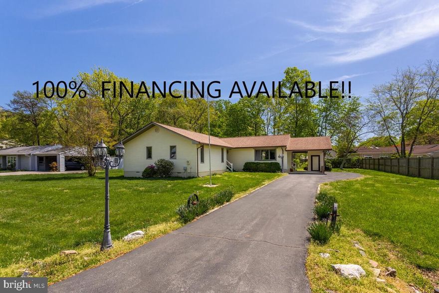 100% No Money Down RDA Financing available for qualified buyers ! - certain restrictions apply ! Freshly updated one level living ! - This has new vinyl luxury flooring - new carpet - fresh paint throughout . Features include sunken family room off kitchen with gas fireplace insert - eat-in kitchen with new granite countertops and electric cooktop - large pantry - formal dining room and living room - 2 full baths - 3 bedrooms - large screened porch off the kitchen -huge workshop / shed with electric - covered carport w/ 2nd shed all on a cul-de-sac.  Great commuter location convenient to Joint Base Andrews - Joint Base Bolling - Anacostia and most point Downtown D.C. and Northern Virginia - zoned for Diggs Elementary - Davis Middle School and North Point High School !