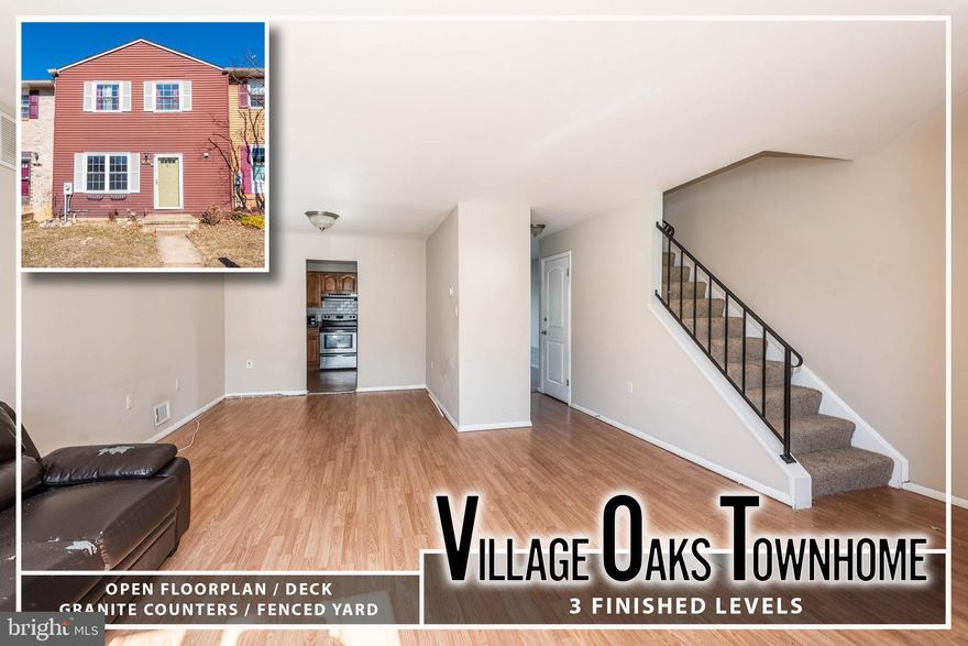 SPACIOUS MOVE IN READY TOWNHOME WITH 3 FINISHED LEVELS OF LIVING SPACE!  Main level with wood laminate flooring, a spacious living room, and dining area, updated kitchen with granite counters & sliders to the rear deck, main level half bath, upper level with a Primary bedroom suite with a full bath and 2 additional bedrooms with a hall bath, a walk-out finished basement with a large family room and laundry area, a private fenced yard, and 2 car assigned parking. Convenient to shopping and major roadways including 40, 695, & 70!  Sorry, not pets!  MUST HAVE GOOD CREDIT & INCOME WITH NO HISTORY OF EVICTIONS OR FTPR FILINGS - NO EXCEPTIONS