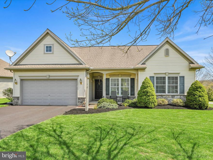 Welcome to Stonecroft Village, an active 55+ Community! This lovely 2 bedroom home is move-in ready and just perfect for those looking to "right size". The open concept floor plan starts  in the foyer area with the formal dining to your right. Straight ahead you will find the living room with the cozy gas fireplace and beautiful views of the back yard. The living area blends right into the kitchen with a casual eat-at counter and comes with all appliances.  Off the kitchen you will find the laundry room and the access to the garage. One the other side of the home you will find both bedrooms including the primary with double closets and an  en-suite with a step-in shower. Down the hall you will find another bedroom as well as an additional full bath. While this home does not have a basement, the home does offer additional storage in the attic which has actual walk-up stairs for access and a window offering natural light. 
The community is very social with activities, including a clubhouse which has a gym, kitchen, library, pool table and a hearth room for entertaining. The outdoors offers 23 acres of preserved open space, complete with a scenic pond and manicured  walking trails.