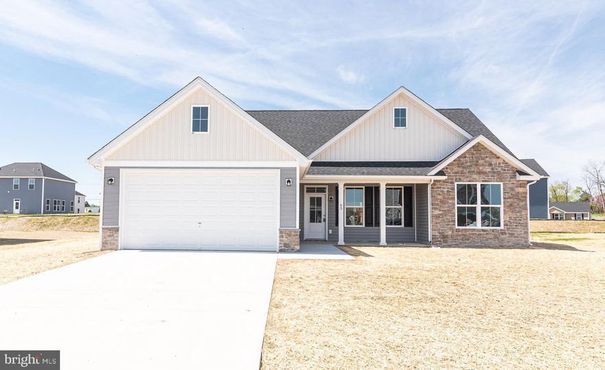 House is framed and available to tour.  offering $10,000 in closing costs. 75 days until completion. New ranch home with 1712 sq ft of living area. Large primary bedroom with walk in closet, tiled shower with double headed shower heads. Family room with cathedral ceiling open to kitchen and dining area. Upgraded kitchen soft close cabinets with Island, granite counter tops, stainless steel appliances, built in pantry cabinet. Enjoy the 14x16 Sunroom that leads  to a large concrete patio. LVP flooring in main living area and sunroom. Carpet in the bedrooms.  Ceiling fans in family room and in primary bedroom.