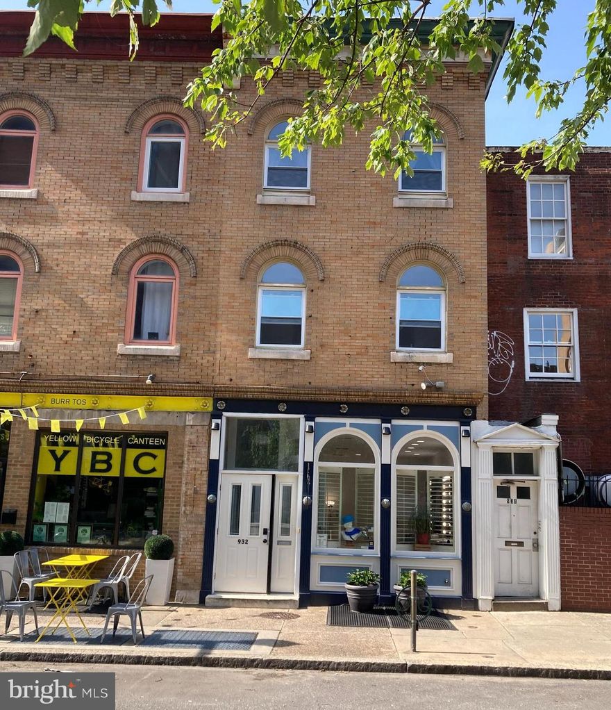 Pristine and commercially zoned (CMX2) this boutique building in the Italian Romanesque style is currently configured as two units. Located in the heart of Center City and the Washington Square West neighborhood directly across the street from Jefferson Medical College’s park-like campus with non stop pedestrian traffic passing by every day. Currently used on the ground floor and finished basement as a long term established hair salon which has a full bathroom as well as a kitchenette, washer/dryer and a sweet rear patio. The second and third floors are a self contained bi level one bedroom one bath apartment with a perfect galley kitchen, full bath and washer/dryer. Both units are turnkey perfect with separate utilities, gas and electric. The apartment has its own entrance from within the street level vestibule. All mechanicals are in tip top condition as this building has been impeccably maintained. Perfect for an owner occupied business and residence, lease both units or reconfigure to your needs. Currently owner occupied, this building will be delivered vacant. Two blocks to Washington Square. Washington Square Hardware, Locust Bar, Yellow Bicycle Cafe and the stores of 10th Street adjacent and just around the corner. PATCO station at the corner of 10th & Locust.