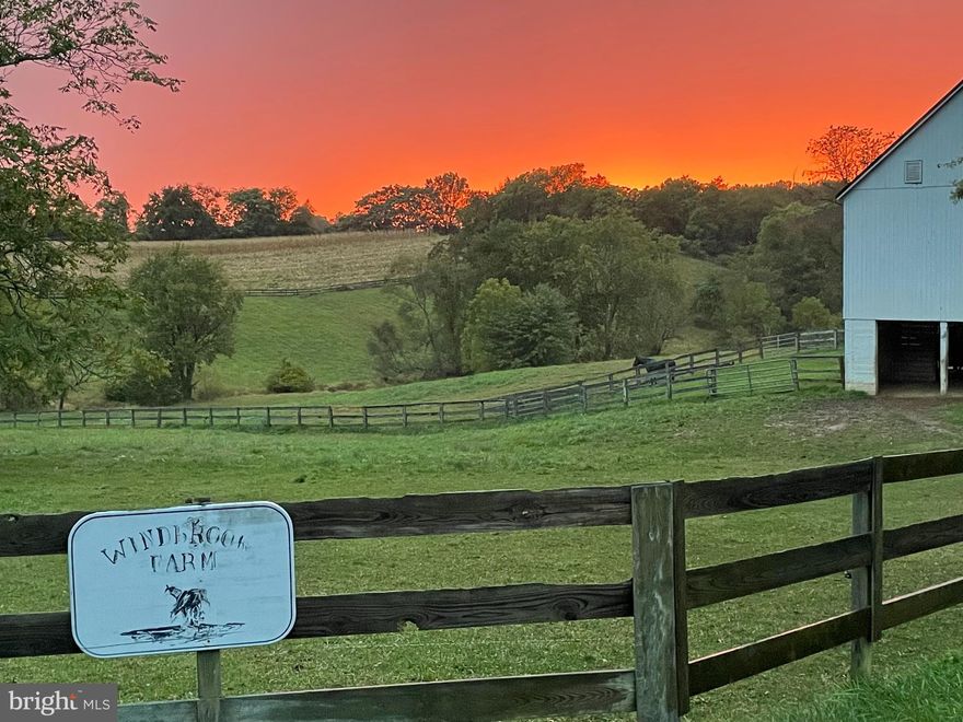 This is only the second time this horse farm has been available for sale since it was built in 1989.Many uses other than equestrian is now allowed by right in the AR zone. The farm CAN NOT be further subdivided but Two other perc sites have been established with the same elevated Western view as the main house offers. If you are looking for a farm that is strategically located between Baltimore and Washington DC. you found it, just 15 minutes to RT. 70 and RT. 270 .This area offers some of the best sunsets you will find in Western Montgomery County. The main stable has 6 matted-12 X12 box stalls, electric outlets by every stall for heating water buckets and fans, wash stall w/ hot and cold water, heated tack room, attached 20 meter by 40 meter lit indoor areana with a sand/permaflex/eurofelt footing. Bank barn has 3 matted oversized  stallss, 13.6 X 26', 13.6 X 23' Can be split in half with wood divider and a 12.3 X 17' stall, electric by all stalls, feed room and 50 tons of hay storage. 6 paddocks for turn out, 5 run in sheds