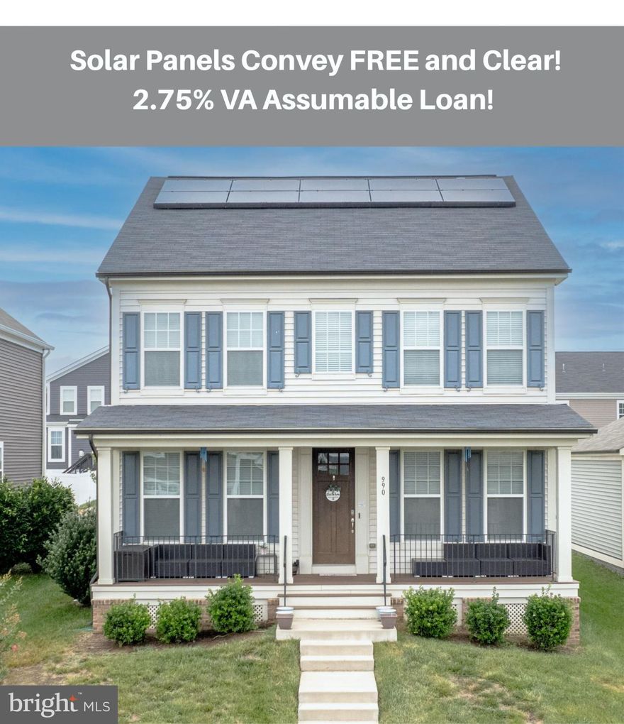 Welcome to Embrey Mill, where refined living meets resort-style convenience in one of Stafford’s most coveted communities. This exceptional residence offers a rare opportunity for qualified veterans to assume a VA loan at an attractive 2.75% interest rate—an added advantage in today’s market. Complementing its value, the fully paid-off solar panels deliver impressive energy efficiency, keeping electric costs remarkably low.

Designed with a sophisticated buyer in mind, this immaculate four-bedroom, three-and-a-half-bath home is truly move-in ready and thoughtfully upgraded throughout. The open-concept main level is anchored by rich engineered hardwood floors, a generous dining area, and a flexible space perfectly suited for a private home office or stylish sitting room. At the heart of the home, the gourmet kitchen impresses with shaker-style cabinetry, quartz countertops, an extended island ideal for entertaining, and a full suite of Samsung smart appliances—including a range with built-in air-fryer functionality.

The fully finished basement expands your living and entertaining options with luxury vinyl plank flooring, a spacious recreation area, a dedicated media room, a full bath, and ample storage, including a cleverly concealed bonus space behind a chic sliding barn door. Upstairs, three well-appointed secondary bedrooms are complemented by a serene primary suite designed as a true retreat, complete with custom closet shelving and a spa-inspired en suite bath featuring dual vanities and a walk-in shower. A second-floor laundry room adds everyday ease and efficiency.

Outdoors, enjoy a beautifully maintained yard enhanced by a newer PVC privacy fence, perfect for relaxing or entertaining in comfort. Modern living continues with a comprehensive Vivint smart home security system, including a Smart Hub panel, rear outdoor camera, doorbell camera, smart door lock, window sensors on the main and basement levels, and rear door sensors—delivering confidence, convenience, and peace of mind.

This is your opportunity to own a beautifully appointed, energy-efficient home in one of Stafford’s most desirable neighborhoods—where lifestyle, luxury, and long-term value come together seamlessly.