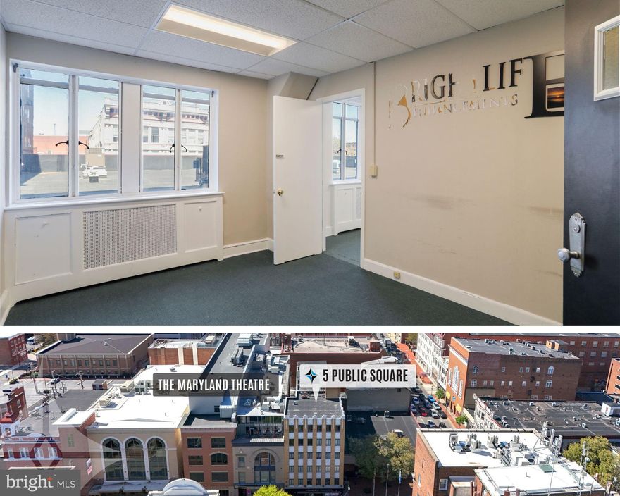 Located in the heart of Downtown Hagerstown on the Square, this private office suite in the Professional Arts Building offers an ideal setting for professionals seeking convenience, visibility, and a walkable location. The suite is situated in a secure, elevator-served building with shared access to restrooms and common areas. Surrounded by restaurants, shops, banks, the courthouse, The Maryland Theater, City Hall, and just blocks from the new Meritus Park baseball stadium, this space is perfect for anyone needing a professional presence in the city center. For those needing additional space, this suite can also be combined with Suite 217. Available for immediate occupancy.