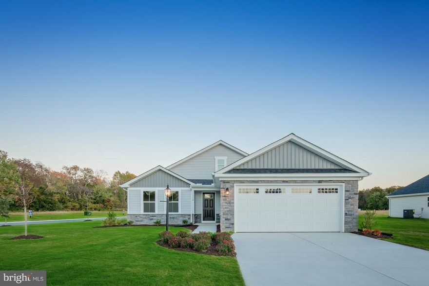 Quick Delivery Ranch Home - May Delivery! Legends at Sadsbury Park - Own in an affordable, low-maintenance community of ranch homes designed for active adults, near shopping and the Rt. 30 Bypass.  In the Cayman, the open airy space combines the kitchen, dining area and great room to create a casual comfortable flow.  Luxury kitchen with white cabinets, large island and granite countertops. Hardwood floors are included throughout the main living area.  Owner's suite with large walk-in closet and owner's bath with double bowl vanity & shower with built in seat. Laundry room, two other bedrooms, and a full bathroom finish out the main level. Unfinished basement for extra storage space with a 3 piece plumbing rough-in included. Call for more details.