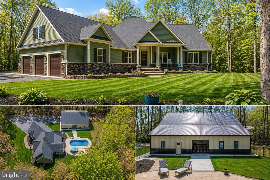 Welcome to 26750 Deep Branch Road, a rare private estate offering exceptional versatility, quality construction, and complete freedom with no HOA or restrictions. Tucked away in a peaceful wooded setting, this custom-built 3-bedroom, 2.5-bath home is surrounded by protected land, including nearby wildlife refuge and preserved farmland, ensuring a level of privacy that cannot be duplicated. The main home was thoughtfully designed with efficiency and craftsmanship in mind, featuring spray-foam insulated exterior walls, a conditioned crawl space, a high-efficiency heat pump with propane backup, and a tankless hot water heater. Inside, the home offers a beautifully appointed interior with tile flooring throughout the main living areas, quartz countertops, and a stunning chef’s kitchen complete with a 48-inch Wolf double oven range and an expansive island ideal for entertaining. For those who balance a coastal lifestyle with professional needs, the home includes a dedicated office space—the perfect environment for working from home. Outdoor living is just as impressive, with a private backyard retreat that includes an in-ground heated & cooled pool with a tanning ledge, automatic cleaning system, and professionally designed hardscaping, creating the perfect space to relax or host guests. Adding incredible value and flexibility, the property also features a 60x60 outbuilding designed for both function and lifestyle. This structure is ideal for car collectors, RV or boat storage, or hobbyists, while also offering finished living space that includes two guest rooms, a great room with a fireplace, and a kitchen and bar area, making it perfect for entertaining or extended guest stays. Additional highlights include a 400-amp electric service servicing both the home and shop, an irrigated lawn, well and septic systems, and the opportunity to finish the expansive space above the garage for additional living area if desired. Conveniently located just a short drive to Broadkill Beach and within easy reach of Lewes and Rehoboth Beach, this property offers the perfect combination of privacy, space, and proximity to Delaware’s coastal amenities.