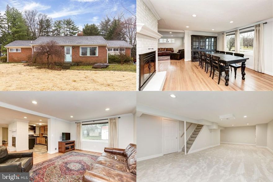 Beautifully modernized brick rancher awaits!  A huge dining room sets the stage with hardwood flooring and wood burning fireplace.  An open floor plan leads you to the sunlit living room with walls of windows and completely updated kitchen with granite counter tops, stainless steel appliances & ceramic tile.  Butler's pantry/breezeway leads you to the family room with scenic views of the back yard.  The private living area of the main level includes a primary bedroom with updated bath, granite counters and custom tile shower, two additional bedrooms and full bath.  Newly finished lower level offers an additional bedroom, storage area and expansive recreation area. Entertain outdoors on the patio with hardscape and fire pit!  Level, open lot, detached, oversized garage, storage shed, brand NEW septic system, NEW radon system and so much more!!