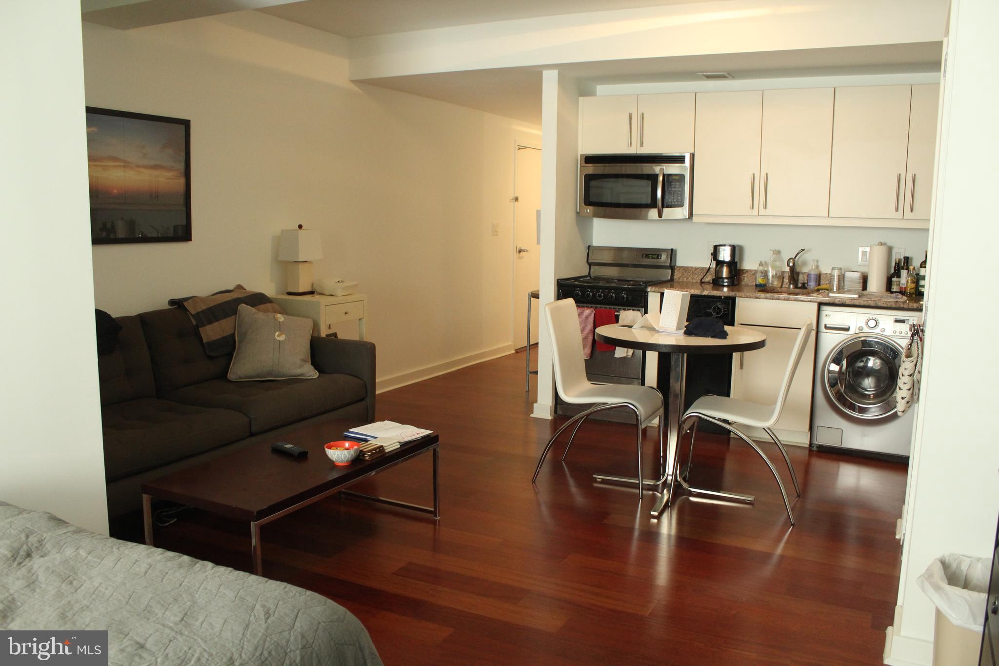 South facing studio with wonderful natural light at the highly coveted Parc Rittenhouse on Rittenhouse Square! The home, perfect for a pied a terre or full time residence, features Brazilian cherry wood floors, a marble appointed bathroom and an open kitchen with granite countertops, stainless steel appliances, flat panel cabinetry and a washer/dryer. Building services and amenities include a 24-hour doorman and concierge, seventh-floor rooftop club with outdoor pool, whirlpool spa, kiddy pool, and sundeck with lounge chairs; a state-of-the-art fitness center; clubroom; boardroom; and media room.