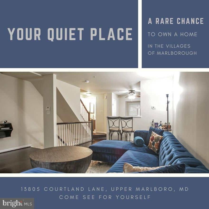 *All offers, if any, are due on Monday, May  3rd at 8 PM.*  Tucked away with its back to the trees is a rare opportunity, one you must see. We call it clean, you’ll call it yours, as you walk around barefoot on these rich wood floors. Let take a moment to discuss some of its features- There’s an upgraded powder room and an eat-in kitchen with a bright bay window for the sun to glisten. The fireplace burns real wood, what a treat! When the temperature drops you’ll appreciate this heat. The upstairs bedrooms feel like master suites with multiple closets to keep everything neat. It’s a 3-Level Townhome with a garage near DC, you can stop searching now, this is the place to be. To the end of Courtland Lane you must go, to see your new home in the Villages of Marlborough. Just around the corner, you’ll find the Dutch Village Farmers Market with over 2400 reviews and a near 5-star rating. The Villages of Marlborough is one of the most popular neighborhoods in Upper Marlboro. It is close to 495, Suitland PKWY, Penn. Ave./MD-4, Joint Andrews AFB. No commute is bad from here, especially if you work from home!  To prevent the spread of COVID-19 please adhere to the following directions for touring our property: Limit three persons (2 clients and 1 agent), practice social distancing, don't go if you feel unwell, don't touch anything, and wear a mask and shoe covers or remove your shoes.