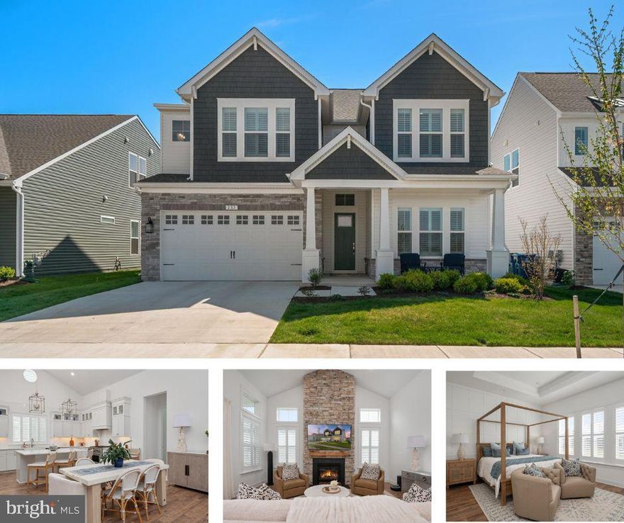 Welcome to luxury coastal living in the highly desirable Four Seasons at Kent Island 55+ community in Chester. Built in 2025, this practically new home offers the perfect blend of elegance, comfort, and convenience — without the wait for new construction.

Ideally situated on coveted Kingfisher Lane, this exceptional Tuscaloosa model offers over 3,200 square feet of beautifully designed living space with 5 bedrooms and 4.5 baths. The upgraded stone-and-shake exterior creates stunning curb appeal, while the covered front porch offers peaceful peek-a-boo water views — the perfect place to enjoy your morning coffee at sunrise.

Inside, the open-concept main level showcases a thoughtfully upgraded interior with classic cabinetry, glass display cabinets, and professional-grade GE Café appliances in the kitchen. The spacious living area is anchored by a dramatic stone gas fireplace, while custom wall detailing and molding upgrades in the foyer and primary suite add warmth and sophistication throughout the home. Norman shutters on every window, upgraded carpet with premium padding, and carefully selected finishes elevate every room.

The main-level primary suite offers a private retreat with elegant trim details and a spa-inspired en suite bath featuring a luxurious soaking tub designed for relaxation.

Additional upgrades include a screened porch for outdoor enjoyment, epoxy garage flooring, painted garage walls, and a dedicated EV charging station for modern convenience.

Located just a short distance from the community dog park, playground, pickleball and tennis courts, and the state-of-the-art clubhouse, this home offers not only exceptional design but also an unmatched lifestyle. Residents of Four Seasons at Kent Island enjoy resort-style amenities including indoor and outdoor pools, a fitness center, walking trails, social spaces, and activities designed to support an active and vibrant coastal lifestyle.

All of this is ideally located just minutes from the Chesapeake Bay Bridge, offering convenient access to Washington and Baltimore, while also being close to shopping at the Queenstown Premium Outlets and an array of local waterfront dining and everyday conveniences.