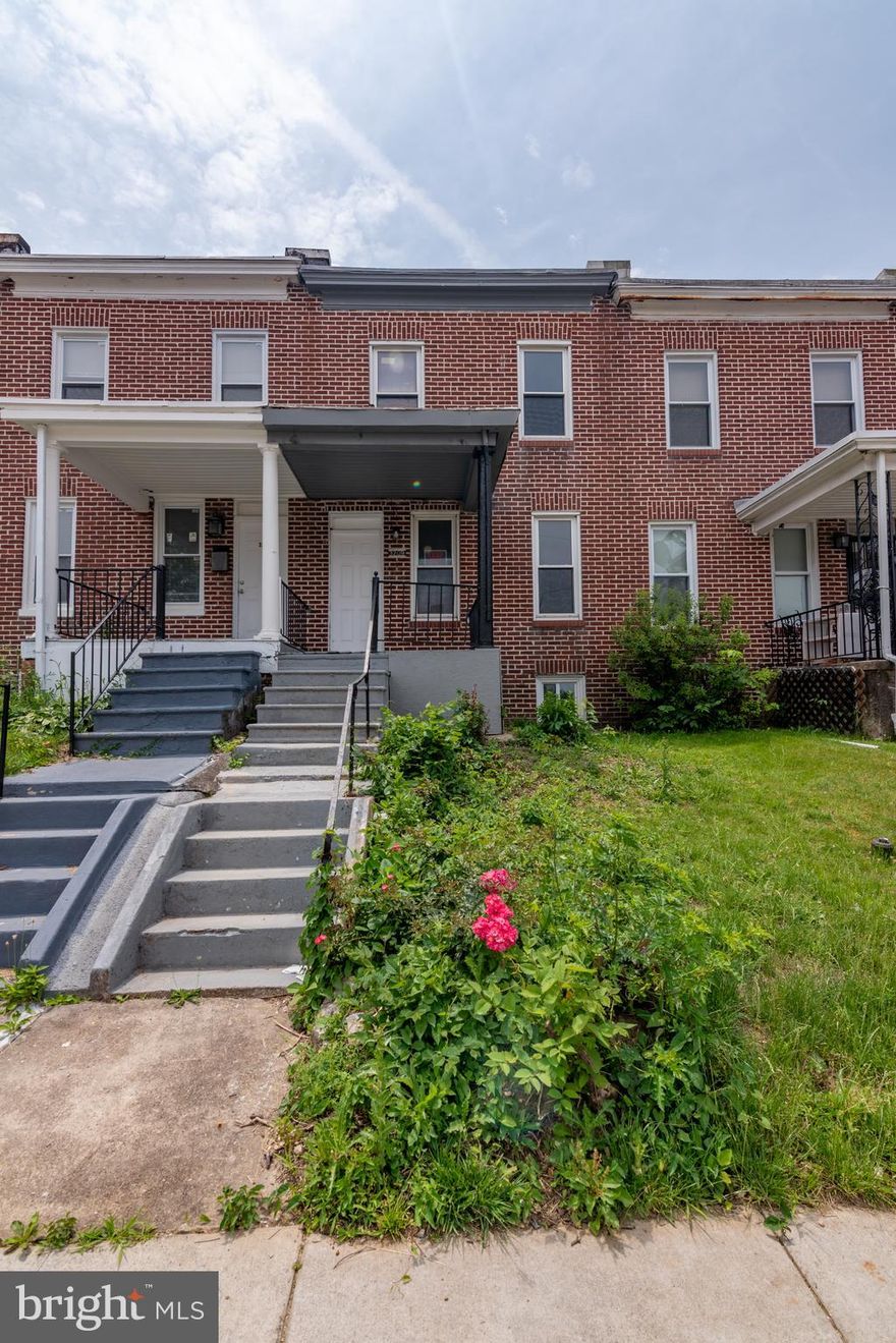List price to be opening bid at online only auction.  Online auction to be conducted on Auctioneers website. Bidding begins Thursday, July 3rd & ends Tuesday, July 8, 2025 at 12:30PM.  This classic brick townhouse offers comfortable urban living with modern updates features 3 bedrooms, a full bath and a covered front porch. The property is not occupied and is move-in rent ready.  Property Highlights: • Type: Covered Porch Brick Townhouse • Rental License: The property is licensed with the City of Baltimore for rental use. Interior Features: • Main Level: Open-concept layout with a combined living area, dining area, and kitchen, all featuring updated laminated wood style flooring. • Upper Level: Three bedrooms all with matching laminated wood style floors and a full bathroom • Lower Level: Spacious unfinished basement ideal for storage or future customization • Includes: 240V electric meter, 100-amp electrical panel, Forced hot air heating, Electric water heater, Gas meter. Exterior Features: • Fenced backyard with patio area
• Covered front porch. This property presents an excellent opportunity for both investors and homeowners seeking a well-maintained home in an up-and-coming neighborhood. Located in the heart of the Four By Four community, it offers convenient access to local dining, shopping, schools, and recreational amenities. Major thoroughfares such as Belair Road and Erdman Avenue are just minutes away, ensuring easy connectivity throughout the city.