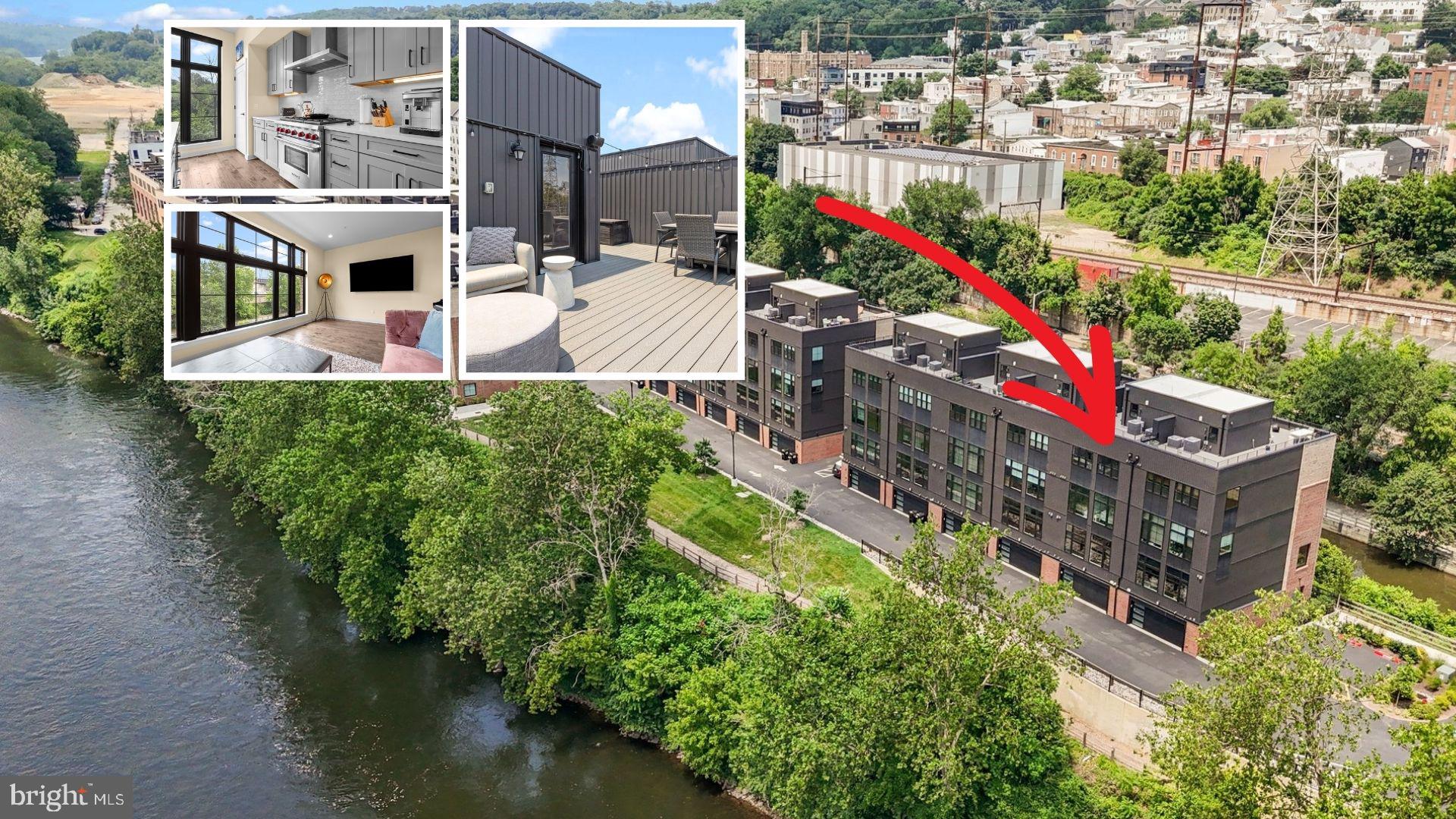 Welcome home to this STUNNING 5 bedroom home nestled in the Locks community of vibrant Manayunk. Experience refined urban living at its best in this impressive, multi-level residence designed for both everyday comfort and elevated entertaining. This exceptional home offers 5 beautifully finished levels each with floor to ceiling windows offering exceptional views of both the Schuylkill River and canal, beautiful hardwood flooring throughout AND offers the added luxury of an elevator for seamless access between floors. Enter to the ground level and enjoy the convenience of a two-car garage complete with electric charger, ample storage closets, and a sun-drenched flex space —perfect for a home gym, studio, or additional lounge. Continue up to the main living floor and be impressed with your GORGEOUS eat-in kitchen anchored by a spacious center island with seating, quartz countertops, high-end stainless steel appliances, Sub Zero refrigerator, 6 burner Wolf brand gas range with built in hood, Wolf drawer built-in microwave, pantry closet and ample counter and cabinet space. The open layout flows effortlessly into a stylish dining area, family room with dry bar complete with beverage fridge, a generous living room where you can entertain friends and family in style and a convenient powder room. Upstairs, the third level offers three spacious bedrooms, including one with its own private ensuite bathroom showcasing a tiled glass-door stall shower. A full hallway bathroom with a striking tiled tub/shower combo and dual sink vanity and a dedicated laundry room add everyday functionality with style. The luxurious fourth floor is devoted to the primary suite—a serene retreat complete with a spacious bedroom boasting a walk-in closet. Continue past your walk-in closet designed for custom storage AND built-in white gloss cabinets to a private office / additional 5th bedroom. Unwind in your spa-inspired primary bath boasting a soaking tub with breathtaking views of the river and a glass-enclosed tiled shower complete with two shower heads (one being a rain shower), shower wand and built in bench for ultimate relaxation. A sleek wet bar with GE wine fridge and cabinetry enhances the comfort and functionality of your private retreat. Completing this floor you will find outside seating, the perfect place to have your morning coffee right outside of your master suite. Crowning the home, a spectacular rooftop terrace showcases sweeping panoramic views of both the Schuylkill River and the canal—a rare vantage point for sunrise coffee or evening cocktails. Designed for effortless entertaining, it features the built-in SONOS sound system and is prepped with a rough-in for an outdoor TV, allowing you to create the ultimate open-air lounge with endless views (please note this is 1 of only 2 buildings in the entire community which offer unobstructed views from both sides!). Additional highlights include elevator access to every level, dramatic 8-foot windows on each floor that bathe the interiors in natural light and frame picturesque views, SONOS ceiling speakers wired for the kitchen, family room, primary bedroom AND rooftop terrace for seamless entertainment, multiple smart features such as Lutron programmable electric shades, door locks and thermostat for effortless comfort, and an unbeatable location in one of Philadelphia’s most sought-after and walkable neighborhoods. Conveniently situated adjacent to a community parking lot, the home offers easy access to ample guest parking making entertaining a breeze. Located just steps from boutique shopping, acclaimed restaurants, and scenic walking trails including the Tow Path yet near Manayunk train station with service to Center City and I 76 for easy commuting. Don’t miss your opportunity to tour this beautiful home!