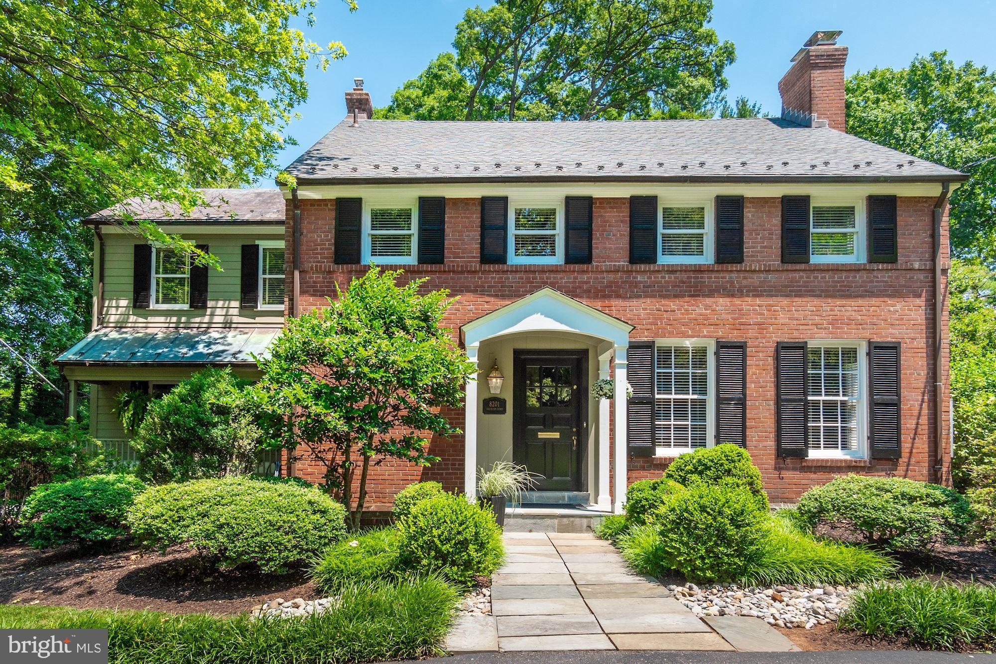 Private Estate expanded, renovated and remodeled set on a 1/2+ acre of mature, perennial gardens accessed via a Circular Drive in Bradley Hills, Bethesda. Gracious flow accomplished by seeing through one room to another, with large sunlit rooms, with high ceilings and views from over-sized windows and French doors. Room and lighting for Art. Large Gourmet Kitchen with Soapstone counters, and a specimen piece of Granite for the large Island. A Garner stove for Chefs, and refrigerated drawers for Families. First floor Family Room is a beloved space with a fireplace and covered Porch with fans and lights adjacent. Master Suite retreat with two large rooms, a bath with Heated floors, Steam Shower, Jetted Soaking Tub and Double Vanity. Lower Level with a 'Rec' room , second laundry and storage galore. Privacy, Sun Light, Charm with a flexible Floor Plan and space for Entertaining. Top Tier schools, Close- in Location and the Intangible...
