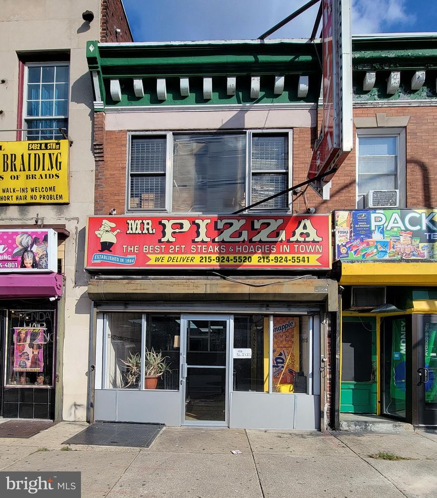 Family owned take-out pizza shop on busy street in Olney.   Fully equipped kitchen with pizza oven, fryer, walk in refrigerator, freezers, and prep table.   Recipes, all restaurant supplies and inventory included.     2nd floor is currently used for storage and office space but features a full bath and eat-in kitchen.  Separate utilities.  Ample street parking.  Upstairs meat grinder, personal computers and office equipment is not included.  Business is included with purchase of real estate.  Cannot be sold separately.