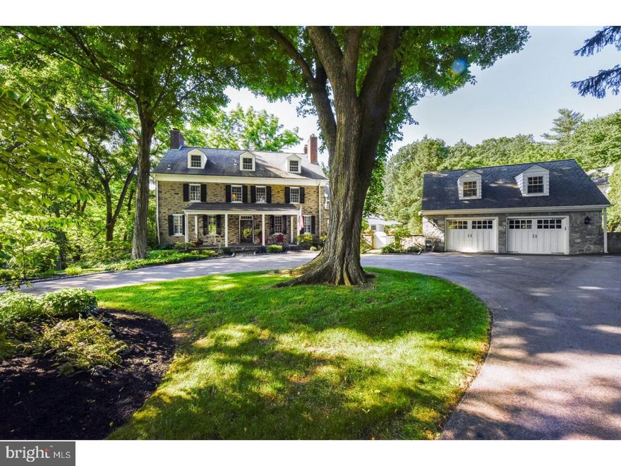 Set far off the road, enter through welcoming white gates to a beautiful, 6 Bedroom, 4 1/2 Bath Pennsylvania stone Farmhouse.  A circular driveway offset by lovely landscaped gardens, offers ample parking while a two car garage is tucked away in the corner of the driveway. This home epitomizes quality, impeccable taste,& loving attention to detail.  There have been numerous upgrades & improvements to this home while keeping the character & integrity of it in tact. Enter the front entrance into a large center hall.  The first floor includes a large Living Room with a fireplace surrounded by an architectural paneled mantle. The Dining Room has a fireplace, wainscoting, & plantation shutters.  Adjoining the dining room is a stunning Kitchen with custom  cabinetry, Caesarstone counter tops, Wolfe appliances, Sub Zero refrigerator, Miele dishwasher, a large island, heated floor, &  crafted back stairs. Adjacent to the kitchen is a lovely Breakfast Room. Contiguous to the Kitchen is a large pantry equipped, washer/dryer, wall to wall custom cabinetry for storage, & an outside exit.  The Library/Den off the kitchen has a fireplace, custom cabinetry with bookcases, & a powder room. The second floor offers a Master Suite with walls of custom fitted closets, a fireplace, a dazzling bathroom with a large mahogany vanity with marble counter tops, 2 sinks, & under counter lighting, a marble glass enclosed shower, bathtub, heated floors. Three additional bedrooms are on this floor one with a fireplace, a hall bath with a bathtub & shower, mahogany vanity topped with carrera marble.  There is an office next to one of the bedrooms with an additional bath. The third floor includes 2 large bedrooms with an updated shared bathroom. The lower level accommodates a carpeted sitting area with an electric fireplace, wet bar, fabulous wine cellar with a capacity of holding 500-600 bottles, a fitness area.  The pool is heated with spa & a shaded pool side porch affording privacy, & sound system. The 2 car garage has cabinetry for storage & an upper level with an artist loft with skylights & ceiling fans. Additional special features include a commercial Cummins whole house generator, a state of the art security system, random width hardwood floors, plantation shutters architectural moldings throughout & more. This home is conveniently located to I76, 476 expressway, public transportation, & award winning Lower Merion schools. Please enjoy touring this very special home.