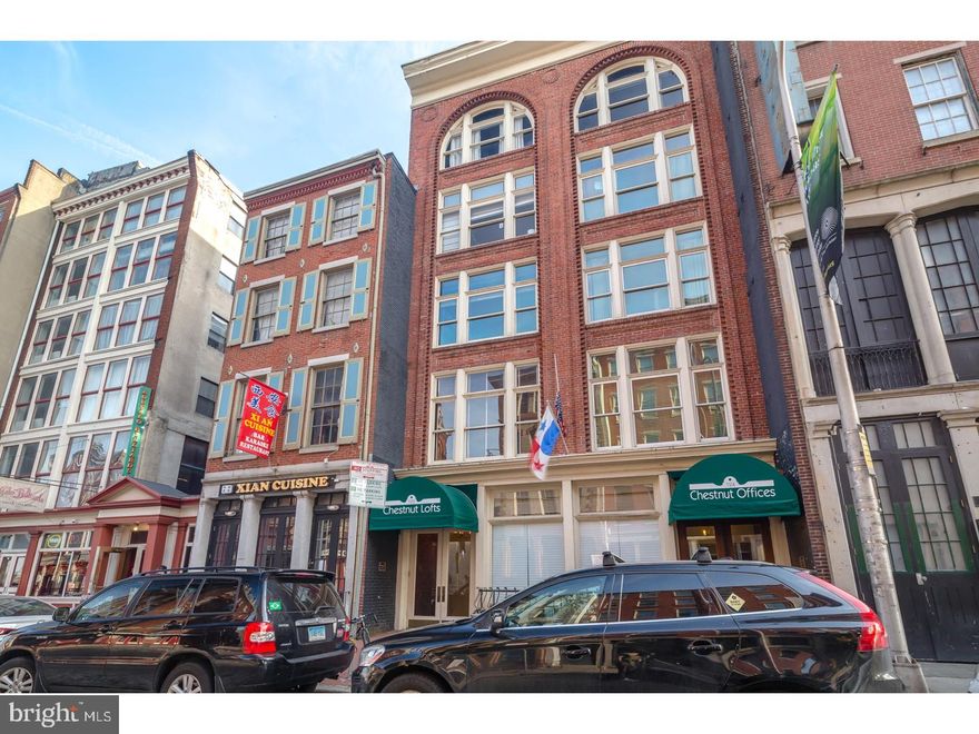 Beautiful and charming unit in the heart of Olde City. Chestnut Lofts is a low-rise elevator building, unit #201 is a 1 bedroom unit, with dramatically high ceilings, a spacious and open floor plan, and within walking distance to everything. Gleaming hardwoods throughout, solid brick wall, as well as gleaming granite counters in the Kitchen. The Main Bedroom is off the Living Room Walk-in closet in the Main Bedroom with in-unit laundry