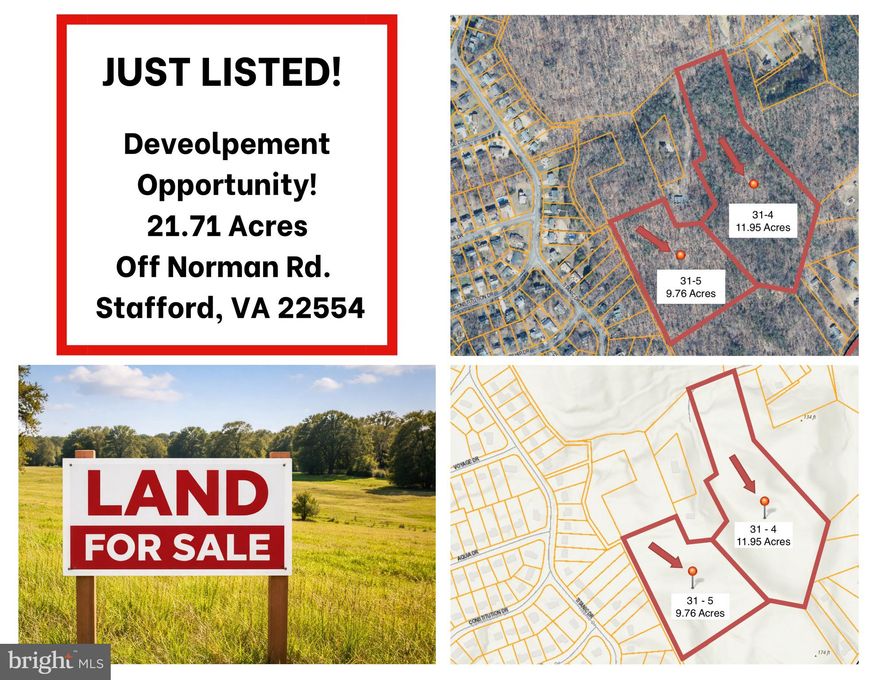 Two lots totaling over 21 acres in popular Widewater area of Stafford! These adjoining lots, have access off of Norman rd just minutes Aquia Marina, route 1 and I95. Great development opportunity with attractive zoning or build your dream home or family compound or buy and hold as a great investment into land which they are making any more of! Call agent for details.