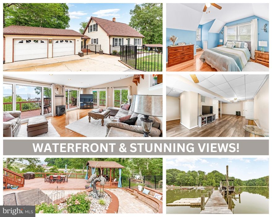MILLION DOLLAR VIEWS!!! This 5 Bedroom 3 Bathroom Waterfront Oasis is a MUST-SEE! The pictures do not do the Views and/or the PRIDE of OWNERSHIP Justice! Driving up you immediately notice the level of care that has been taken to keep this home PERFECT! A large paved driveway, a semi-detached 2-Car Garage, and recently installed low-maintenance Aluminum Fencing are the most striking features you notice as you approach.  A paver stone sidewalk leads both to the main entry and around back to the main event! Starting inside you are greeted by a quaint foyer which leads you into the dining room / kitchen. The kitchen has been updated with new appliances, updated cabinet hardware, & hardwood flooring! Just past the kitchen is where you will spend all of your time indoors, the living room, which is drenched in glass taking in the views of Cat Creek & the Patuxent River! The room is very large had is flanked by sliding glass doors providing access to a wrap around deck! Out on the deck you realize that this is what sets this home apart! The Deck connects to the Driveway, Side Entry, & 2-Car Semi-Detached Garage under a Covered Breezeway, then flows around the Living Room w/ a Seating Area where you will want to spend most of your visit SOAKING in the VIEWS! The deck continues around the Living Room & provides access to the interior again! This time connecting to one of the two Main Floor Bedrooms. Down a set  of stairs, you arrive at the lower tier deck/patio area which makes the impressive upper tier deck feel like a thing of the past! The lower tier deck connects to a covered porch/bar area w/ electric & a MASSIVE Paver Stone Patio! The Patio is is equipped with a Hot Tub Area, a sizeable hardscaped retaining wall, a BUILT-IN Seating Area, & Hardscaped Steps leading you up to the paver stone walkway you noticed on the way in. Just off the patio is a gate which provides access to a grassy area that begins the gradual walk to the pier! This truly feels like your own personal natural trail with views expanding & changing w/ every step. A built-in staircase takes you the rest of the way to your own private pier which is equipped w/ a 10000LB Boat Lift, a floating jet ski dock, & 4.5' of MLW which will allow you to accommodate large powerboats! Back inside the home through the large living room, kitchen, & dining room you come to small hallway which provides access to the we equipped main floor hall bathroom, & two main floor bedrooms. Upstairs Bedrooms 3&4 are good sized and are serviced by a full bath in the hall. Its notable that both upstairs Bedrooms & the Bathroom have water views! The lower level consists of a MASSIVE Rec Room with access to the lower tier patio, a 3rd full bathroom, & a very large 5th bedroom which has its very own access to the lower tier deck! Notable Upgrades include a New 50YR Architectural Roof in 2022, New A/C & Furnace in 2020, & a new septic system installed around 2013! This home is incredibly unique and is sure to draw a lot of interest! Set up a showing ASAP before its GONE!