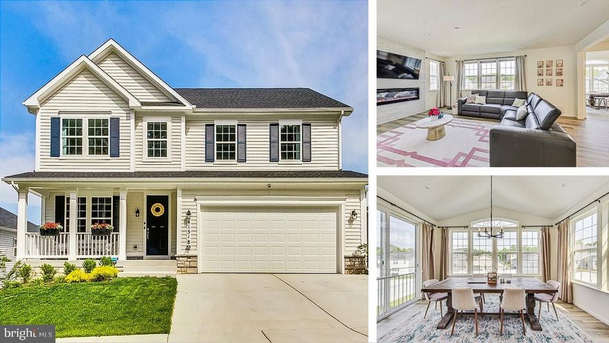 Less than one year old – Covered Front Porch 3 Level Colonial with over 2,900 finished sq. feet including another 1,286 sq feet of unfinished walkout basement with full bath rough-in-fenced rear level yard with gate to back alley-front yard with views of unbuildable lots for privacy-Main level with 9 ft ceilings/luxury vinyl plank flooring & recessed lights-Living room with tiled electric fireplace-Kitchen with large breakfast bar/island with large farm sink/quartz counters/tile backsplash/stainless steel appliances/stainless steel range hood/smooth cooktop/built-in wall over/microwave and walk-in pantry-Sun/Dining room with cathedral ceilings & sliding glass doors-Study/Office on main level with French doors & electric fireplace-Upper bedroom level with loft/family room with ceiling fan – Primary bedroom with tray ceiling/crown molding-Primary deluxe bath with walk-in shower/double vanity sinks/tile floors/water closet & walk-in closet-Laundry room on upper level-2 zone HVAC-high efficiency water heater-wireless access points-Garage with wall connect Tesla charger-Community amenities include: outdoor swimming pool/tennis & basketball courts/club house/playground & walking/bike trail-walking distance to new public library/senior center & elementary school