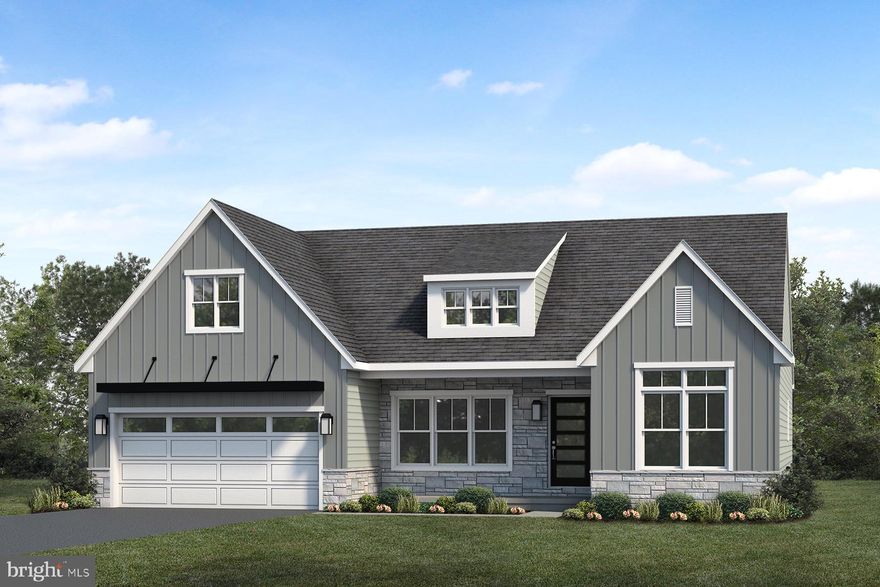 UNDER CONSTRUCTION – AVAILABLE THIS SUMMER: This charming 1-story home at The Crossings at Sweetbriar, a Landmark 55+ community, features a welcoming front porch, 9ft ceilings, and a study. The 2-car garage opens to a mudroom with built-in lockers and a spacious pantry. Beautiful vinyl plank flooring in the foyer extends to the main living areas. To the front of the home is a secondary bedroom and full bathroom. The kitchen and family room share a cathedral ceiling that gives it a bright, open feel. The kitchen boasts stainless steel appliances, quartz countertops with tile backsplash, and a large center island. A cozy gas fireplace with stone surround warms the family room, and a sliding glass door in the dining area leads to the rear composite deck, perfect for entertaining and relaxing. The owner’s suite, tucked quietly to the back of the home, includes a private bathroom with a tile shower and an expansive closet. Adjacent to the owner’s suite is a convenient laundry room. (The floor plan shown represents the standard layout for this home plan. Actual layout, features, and options may vary. Construction plans take precedence over artwork. Please see the Community Sales Manager for details.)