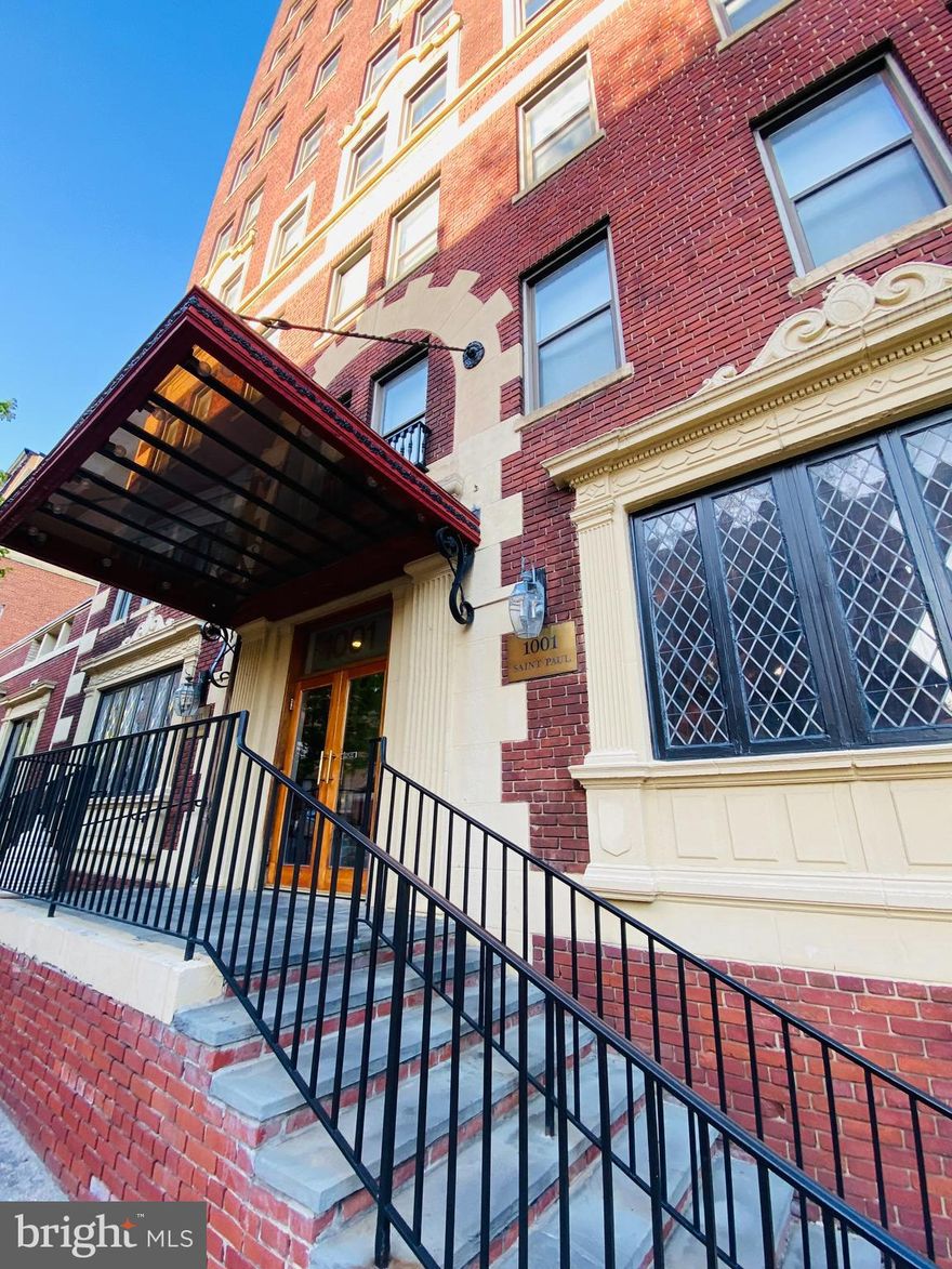 PRICE REDUCED !  This Beautifully Centrally Located Downtown Flat  in Historic Mt Vernon Completely Renovated in 2017 with Great Attention to Details. This unit offers a Gourmet Kitchen with Cherrywood Cabinets, Quartz Counters, Tile Backsplash, Stainless Steel Appliances, Breakfast Bar and New Tile Floor  Throughout the Unit, Living Room with Ceiling Fan,   Bathroom with Tile Shower, Hideaway Bed with Large Wardrobe.  New Wall HVAC (2024) with Remote and New Energy Efficient Windows. The Large Rooftop Terrace with Stunning Panoramic City Views, is Perfect for An Evening Cocktail or Entertaining Friends. This Building Also Offers a Secure Main Entrance with 24/7 Staffed Front Desk, Elevator, Community Laundry Facility.   Garage Parking Available, as well as Street Parking and Alternate Monthly Parking is Available Close By. Located  in the Heart of Mount Vernon Close to Restaurants, Shops, The Walters Art Museum, Centerstage, Washington Monument and All that Mount Vernon and City Living Has to Offer!