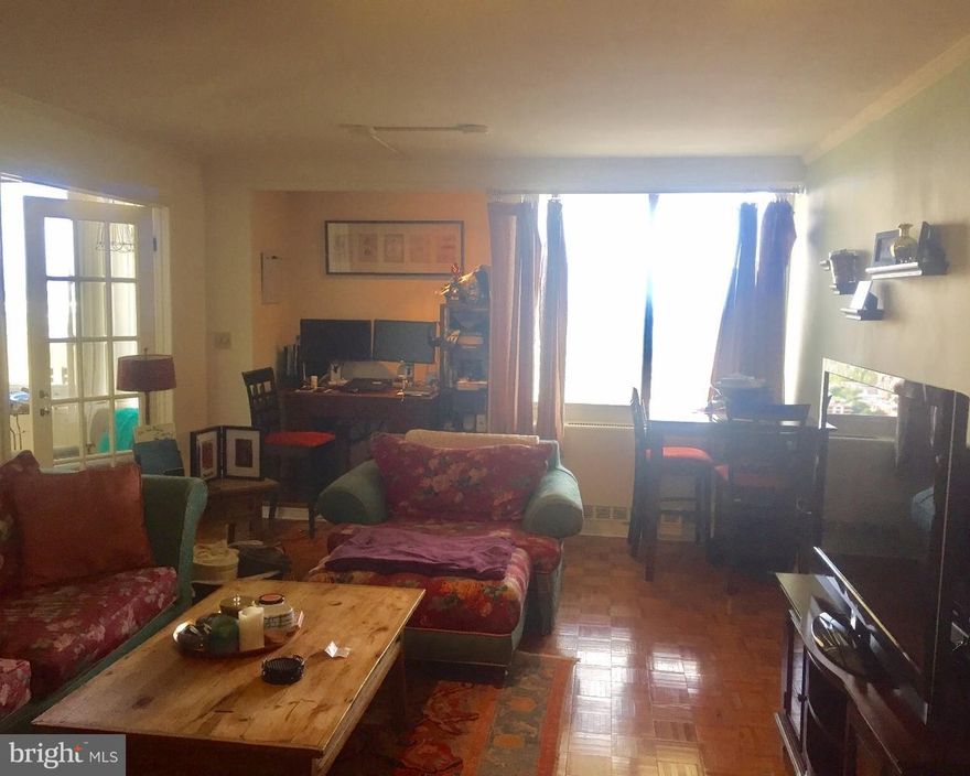 Bright and sunny one bedroom on a high floor of Hopkinson House with a private balcony! Renovated one bedroom, one bath with a spacious living/dining room and kitchen featuring wood cabinetry, tile floor and backsplash and full suite of appliances. The bedroom is generously sized and enjoys access to the balcony and a large wall closet. The bathroom has an upgraded tile floor, wood vanity with glass bowl sink, and tiled tub shower. Additional highlights include southern exposure with panoramic views, excellent closet space, washer/dryer, and parquet wood floors throughout. Residents of the Hopkinson House enjoy a seasonal rooftop pool, 24 hour doorman, on-site convenience store, concierge, and valet parking for an additional fee. Parking is available for rent in the building. Located on Washington Square, The Hopkinson House is steps from many of the city's finest museums, cultural institutions, theaters and restaurants. 30th Street Station and Philadelphia International Airport are only minutes away.