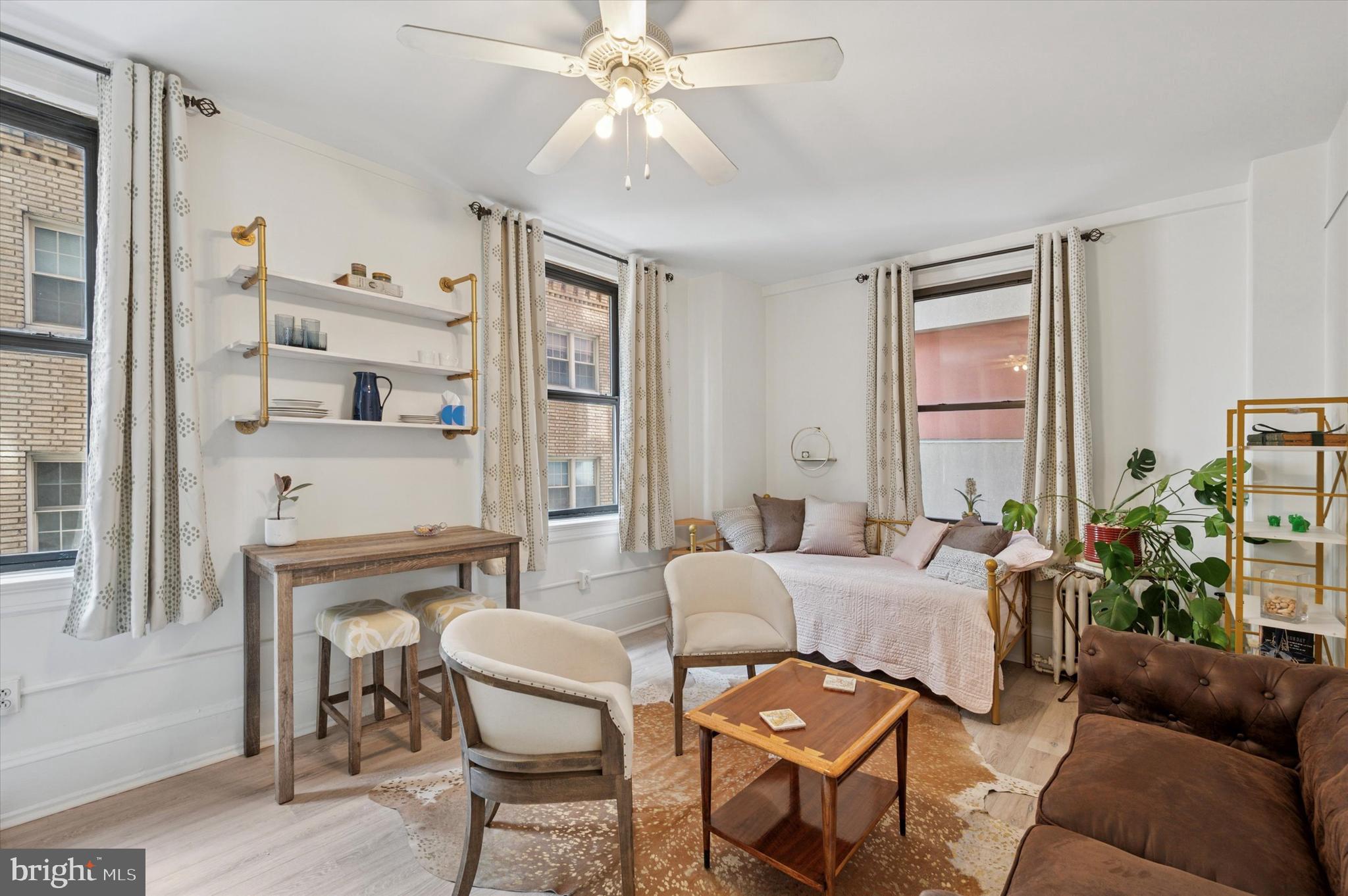 The cutest property you'll ever call home - and the most low-maintenance - is yours for the taking! Welcome to 1324 Locust St unit 326, a rare corner unit studio in the historic Arts Condominium (formerly the Hotel Sylvania, an Art Deco masterpiece). This open concept studio is flanked on two walls with large windows, offering light and a sense of spaciousness not attainable in comparable interior units. A kitchenette, full bath with updated cabinetry, and a large closet offer everything you need and nothing you don't.
In the heart of Center City, this sweet studio is steps from Avenue of the Arts, the Kimmel Center, the Wilma and Suzanne Roberts theatres, the restaurants and shopping of Rittenhouse Square and Washington Square West, plus a plethora of public transit.
Then there are the amenities! The condo fee covers ALL UTILITIES - water, gas, electric, even internet! There is 24 hour front desk staff, plus an in house building manager. There is a gym, a lounge, a bike room and a mail room, all of which is included in the monthly fee. Additionally, the building is accessible, with four elevators and a chair lift at the entry. Plus there is laundry and even printing stations for resident use.
This unit has had a strong rental history (6 month minimum lease) - please reach out to listing agent for more info on this. The furniture is even negotiable , if you want to move right in or start leasing the property right away as a furnished unit. Between the location, the charm, and the ease of ownership, this is the one! Schedule your showing today!