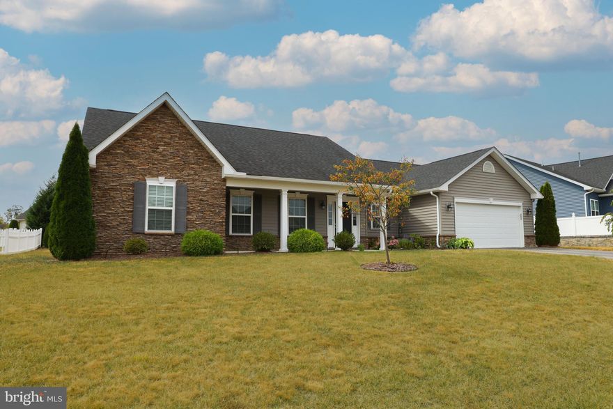 Welcome to this beautiful 3 bedroom, 2 bathroom rancher in the sought-after Bridle Creek subdivision, where comfort and convenience meet everyday living. Step inside to an inviting open floor plan with a spacious great room that flows seamlessly into the kitchen and dining area. The kitchen is designed for both function and style with granite countertops, recessed lighting, and plenty of space for gathering with family and friends. Enjoy morning coffee or evening relaxation in the enclosed back patio, overlooking a beautifully maintained backyard framed with lush landscaping. The split bedroom layout offers privacy, with two generously sized bedrooms sharing a full bath, each with large closets. The primary suite is a true retreat, featuring a spacious walk-in closet and a bathroom with a double vanity, stall shower, and private water closet. Everyday tasks are made simple with a roomy laundry area and oversized two-car garage, while a built-on storage shed adds extra convenience for hobbies, yard work and tools, or seasonal décor. This home is carefully maintained inside and out, with thoughtful details like recessed lighting, great storage, and landscaping that enhances curb appeal. Whether you are entertaining, relaxing, or simply enjoying life’s everyday moments, this home offers the perfect setting.