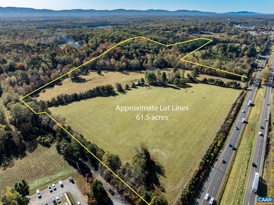 Cedar Creek Farm is a 61-acre farm fronting Rte. 29 North in the growing area of Ruckersville.   Property is split-zoned as 30 acres of Agriculture zoning fronting Seminole Trail (Rte. 29) and 31 acres of Residential zoning to the back of the property.   Good rezoning candidate for commercial or research and development.  Property is gently rolling with the parcel being 1/2 open and 1/2 wooded.    Public water is available along the 1300 ft. of frontage on Rte. 29, with public sewer along the entire western portion of the property.   One of the last large parcels along Rte. 29 in Ruckersville.,Cedarcreek Farm