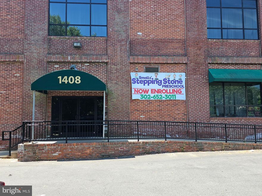 The property is well located in Wilmington's East Side Area close to downtown close to transit train and bus satations. Property is comprised of 1400 Clifford Brown Walk and 1408 Clifford Brown Walk with 32,255 Square feet on1.8 Acres lot. Zoned w_4 Waterfront Zoning District located along the Branywine River. Property is presently used as a childcare large center with 24 Class rooms 11 first floor bathrooms 2 commercial kitchens a second Floor Ball room Bar and commercial Kichen. Area improvements Clifford Brown Park and the Newly Urban Artist Exchange and  Wilmington's River East Project 86.