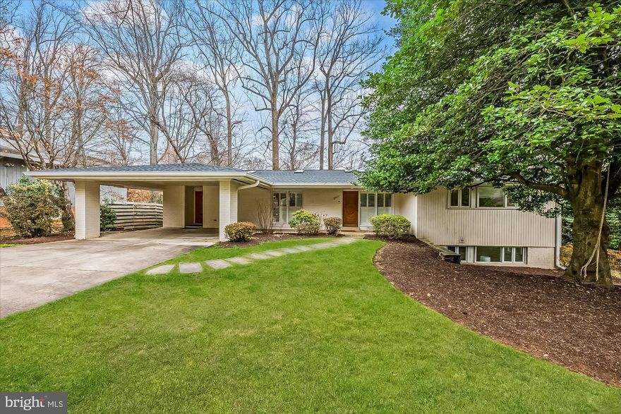 Beautifully renovated and expanded, this mid-century modern  home features stunning architectural details, four bedrooms, three full baths and a perfect floor-plan for entertaining and everyday living. The light-filled family room with fireplace connects to the updated, eat-in kitchen with oversized island, new countertops, and Miele appliances. The living room opens to an incredible screened porch overlooking the rear yard. The primary suite has plenty of closet space and a recently updated bath. This level also has two secondary bedrooms, a full bathroom, and a mudroom/pantry. The walkout lower level features an additional bedroom, full bathroom, family room/office and plenty of storage. Located on a charming cul-de-sac, this home is close to Whitman High, Pyle Middle, and Burning Tree Elementary, as well as parks and walking paths. Easy commuting routes with quick access to 495 and 270. Offer deadline set for Tues, March 4th at 4PM.