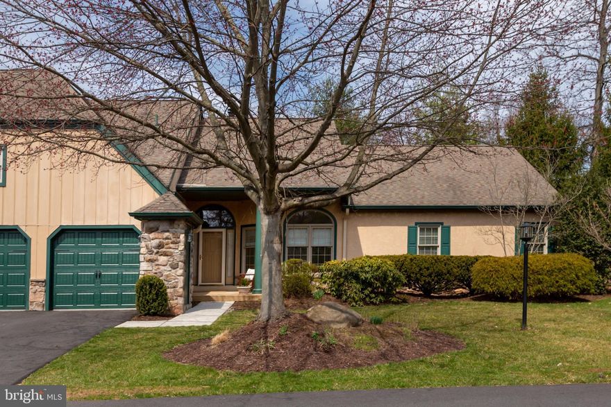 Enjoy the convenience of one-floor living in this sun-graced end unit Coventry model with a bonus loft and views of the golf course. The large foyer opens to a formal dining room and inviting living room featuring a unique three-sided fireplace. Additional light-filled living spaces are provided in the den and open loft area. The kitchen offers granite countertops and newer appliances, and opens to a breakfast room with glass sliders to the private patio. The master bedroom adjoins a large bathroom with double vanity sinks, a jetted tub, and a separate shower. The second bedroom and hall bathroom provide space for guests. There is abundant living, work, and storage space on the lower level with a Bilco door. A convenient two-car attached garage is accessible through the mudroom with laundry. Experience the convenience of living in the desirable Hershey's Mill community. An idyllic retreat in gorgeous Chester County, Hershey's Mill offers easy living and an inviting social community. The Hershey's Mill club offers a free one-year social membership to new owners.
